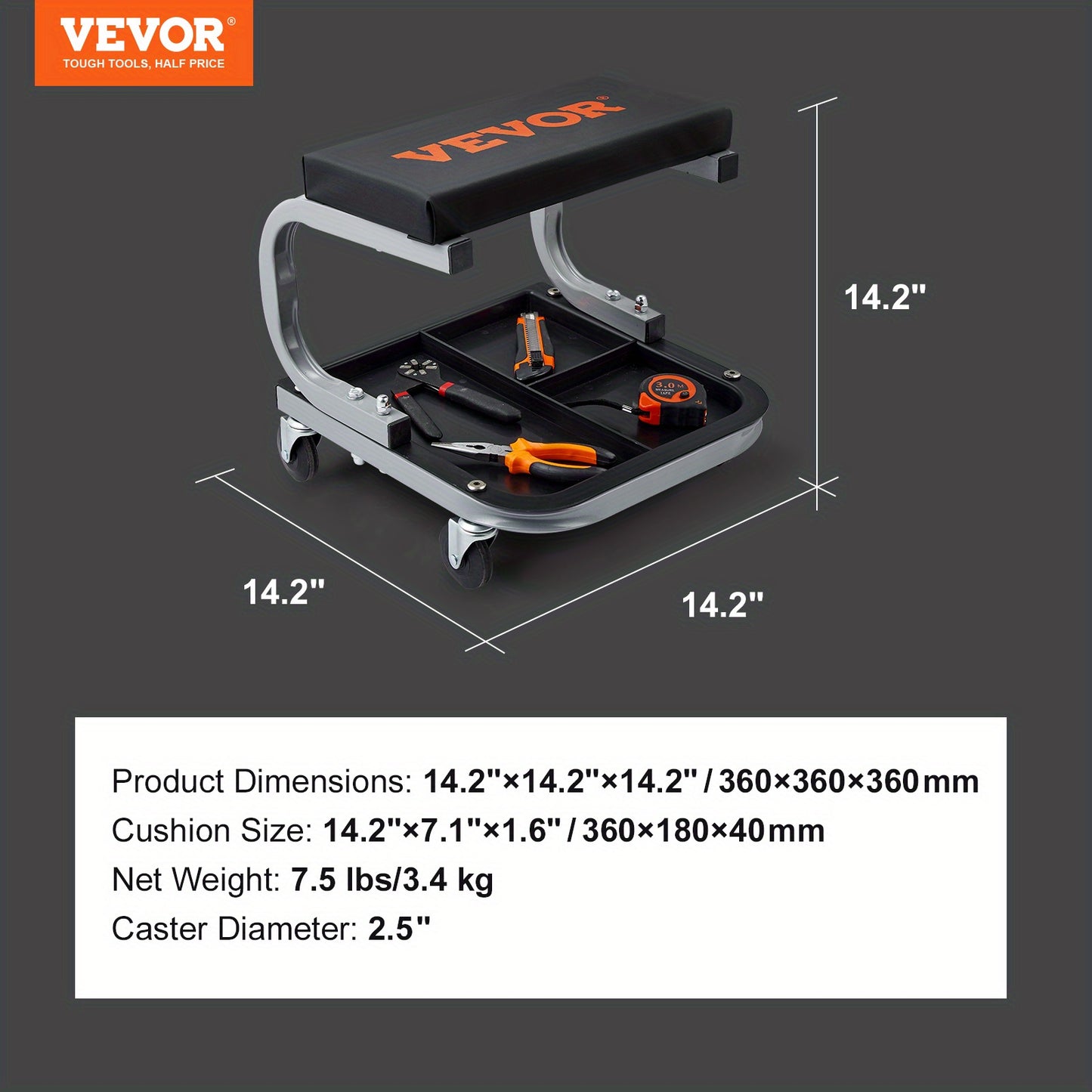 VEVOR Mechanics Garage Stool 250 LBS Mechanic Creeper Seat Under Car Tool Tray