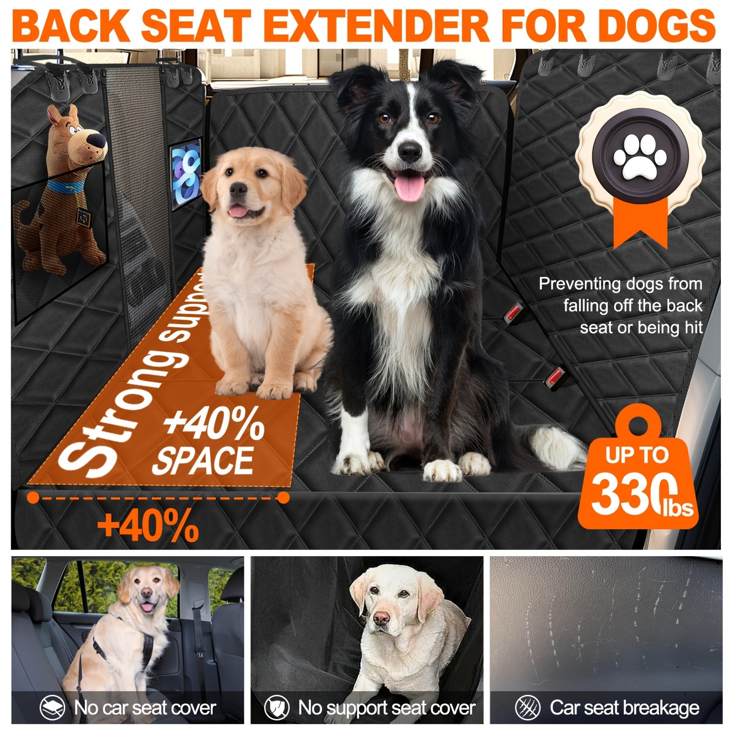 Waterproof Dog Car Seat Cover with Hard Bottom - Anti-Scratch Backseat Hammock for Pets, Easy Door Access Design