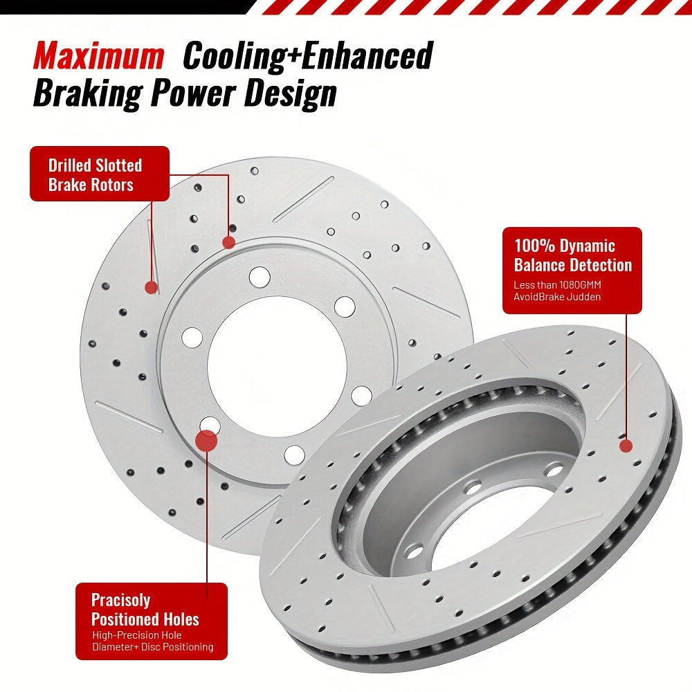 2pcs 352mm Rear Drilled Brake Disc Rotors Set For Dodge Durango 2004 - 2009, For Dodge Ram 1500 2002 - 2010 5 Lugs Models, For Ram 1500 2011 - 2018 5 Lug Models, For Chrysler Aspen 2007 - 2009, For Ram 1500 Classic 2019 - 202