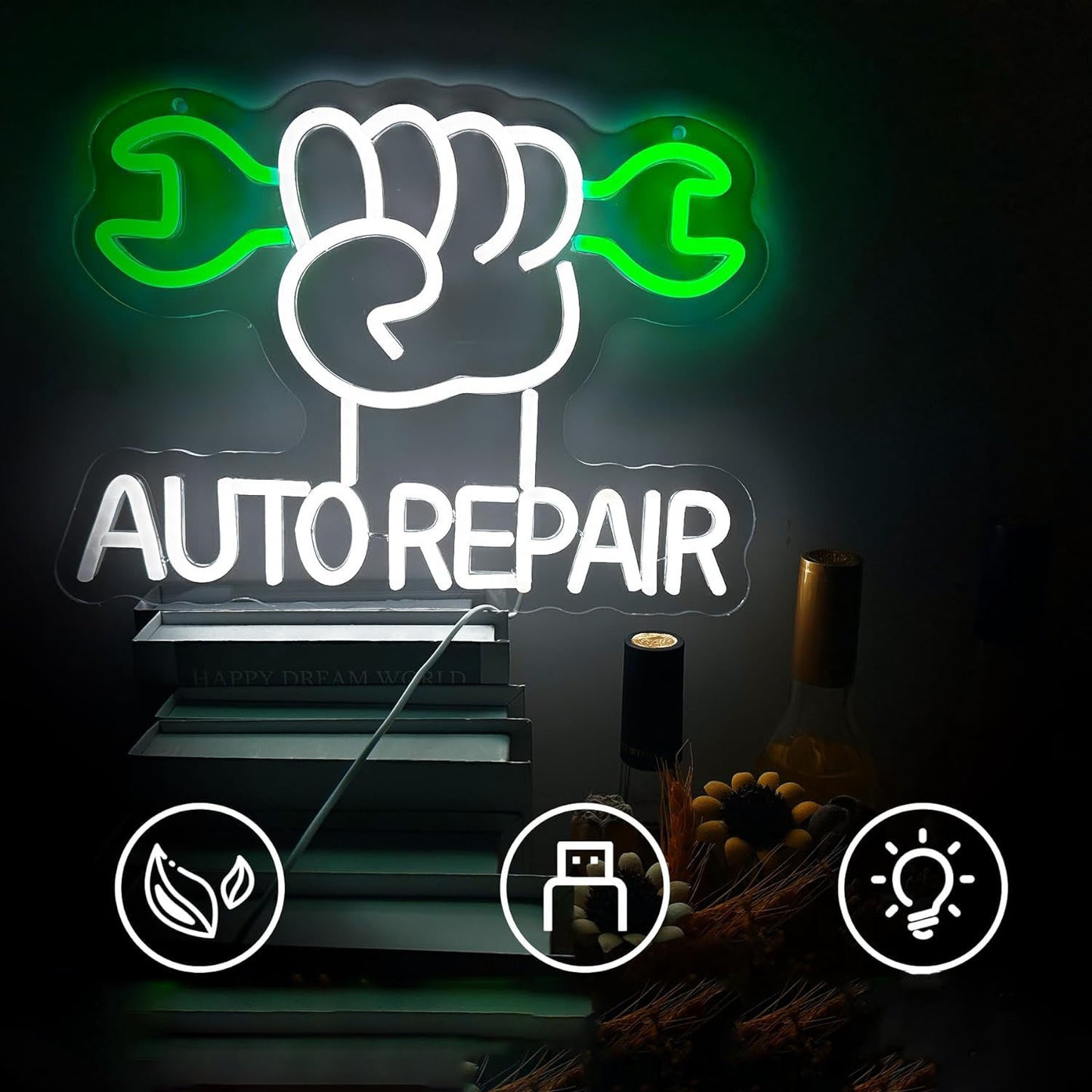 1pc LED Neon Sign - Car Repair Wall Decoration, Indoor Electric Light, USB-Powered, Garage Lights, Commercial Sign, Wall Art, Man Cave Auto Repair Shop Lights, Birthday Gift for Men and Dads