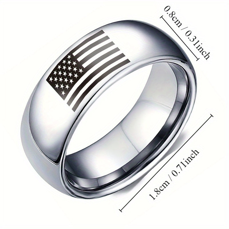 2Pcs 8mm Black Silvery Ring for Men American Flag Stainless Steel Wedding Rings Domed Polished Finish Band for Engagement Anniversary