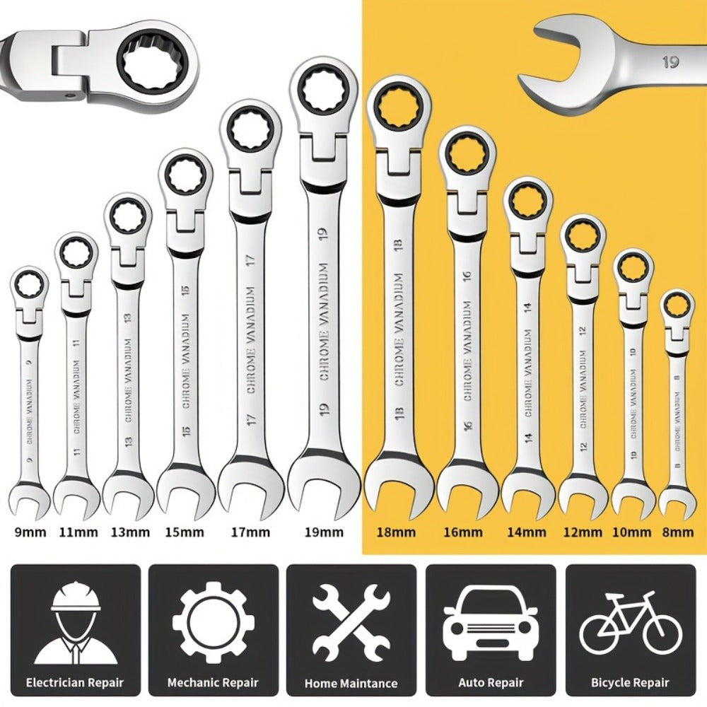 5/ 914pcs Dual Purpose Adjustable Ratchet Wrench Set, Chrome Vanadium Steel, 72 Tooth Gear, 180 Degree Swivel Head, Quick Release Wrench Mechanism, Multi-Purpose Tool Set for Automotive, Household and Electrical Repairs