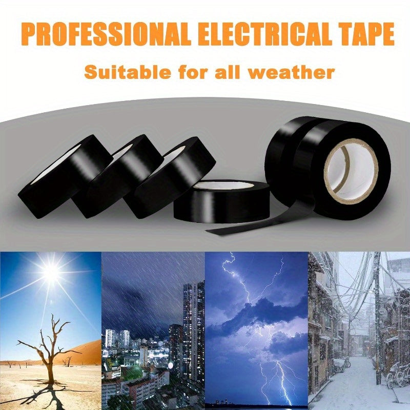 10pcs Black Electrical Tape, 0.63in x 34ft, 7mil Thick - Industrial Grade, Multi-Purpose for Wiring Harnesses & Insulation