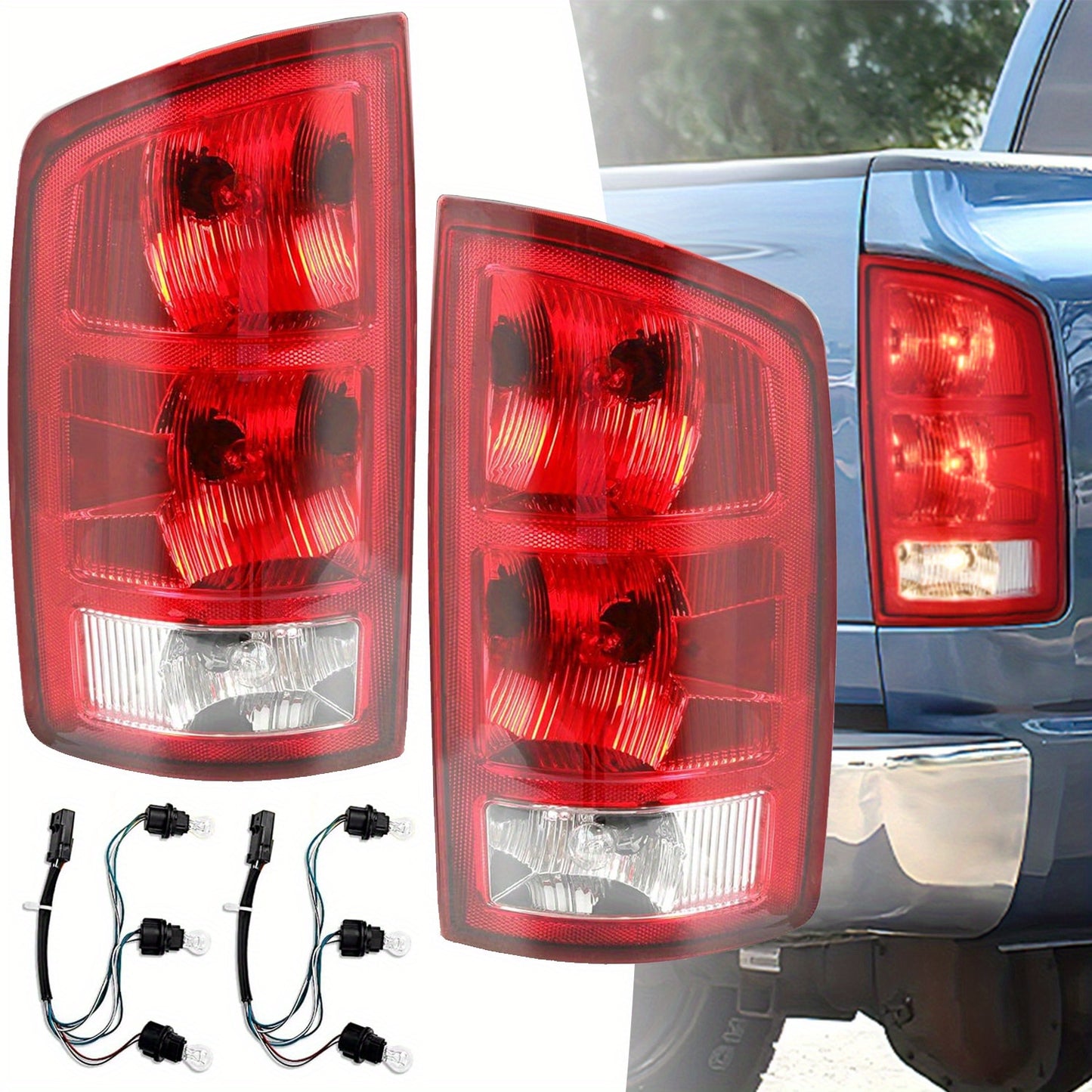 Tail lights for dodge ram 2002-2006, Red Housing+ Chrome Lens (No Bulbs) Halogen Tail light