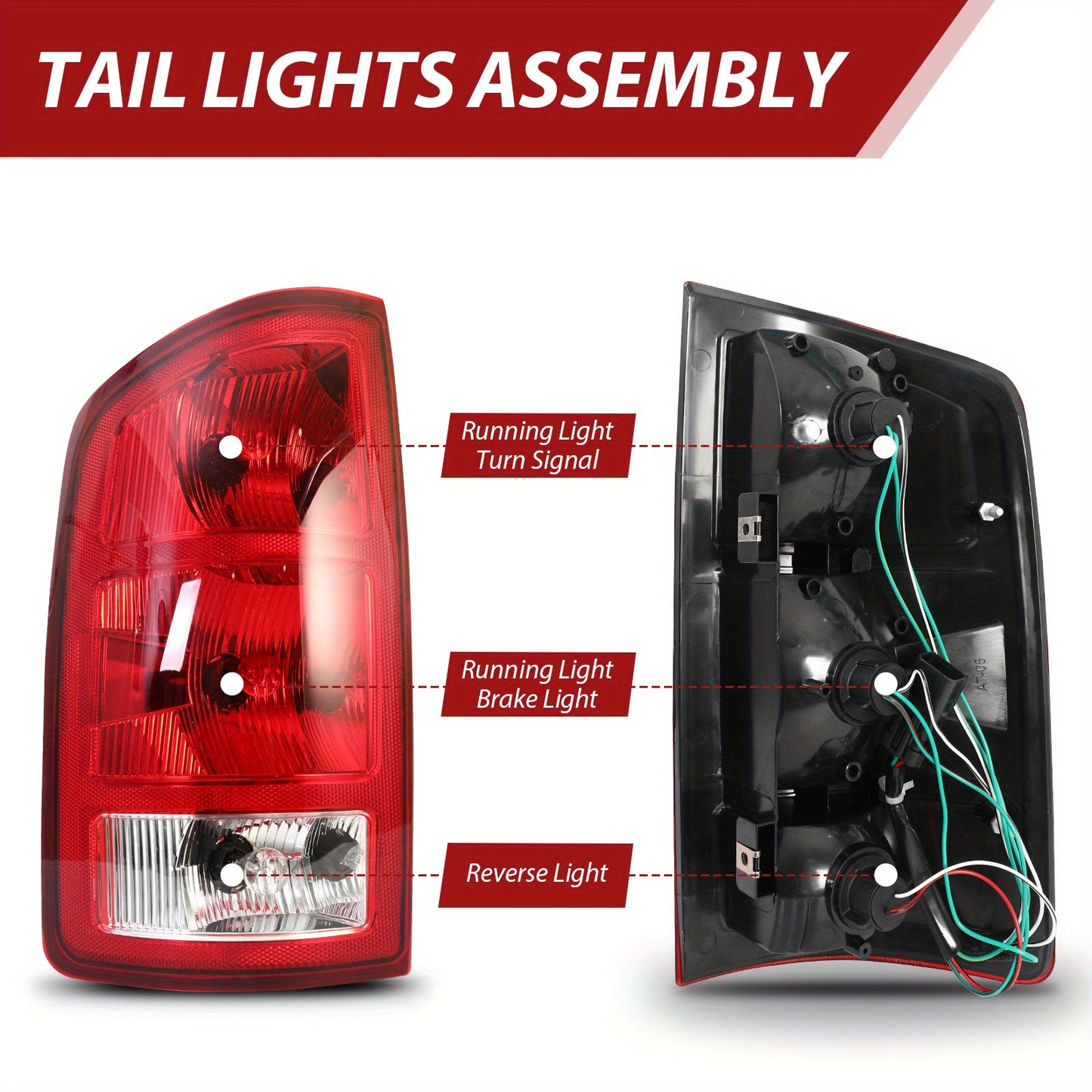 Tail lights for dodge ram 2002-2006, Red Housing+ Chrome Lens (No Bulbs) Halogen Tail light