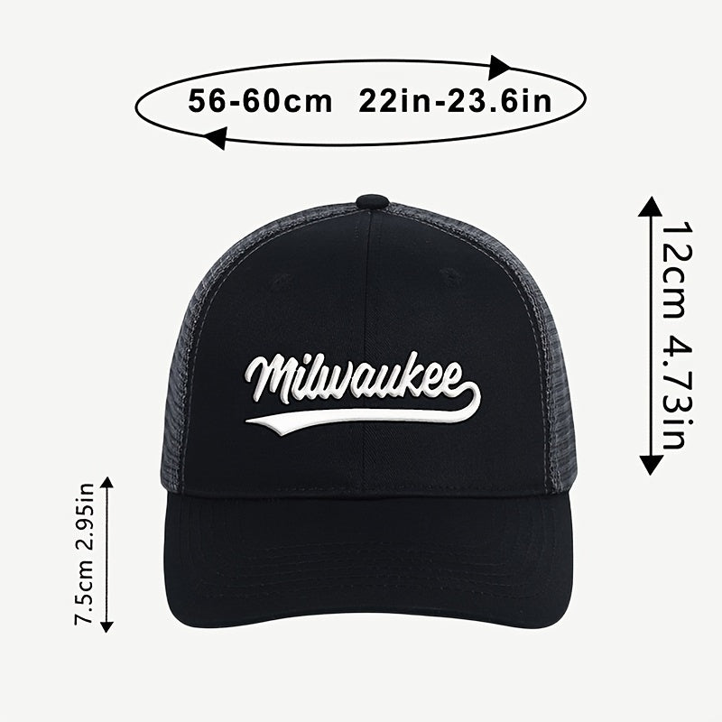 1pc Premium Embroidered City Name Black Mesh Breathable Duckbill Cap - Ultra-Lightweight, Adjustable, Ventilated, Soft, and Durable - Perfect for Outdoor Sports, Leisure, and Festive Celebrations like Christmas, Easter, and I