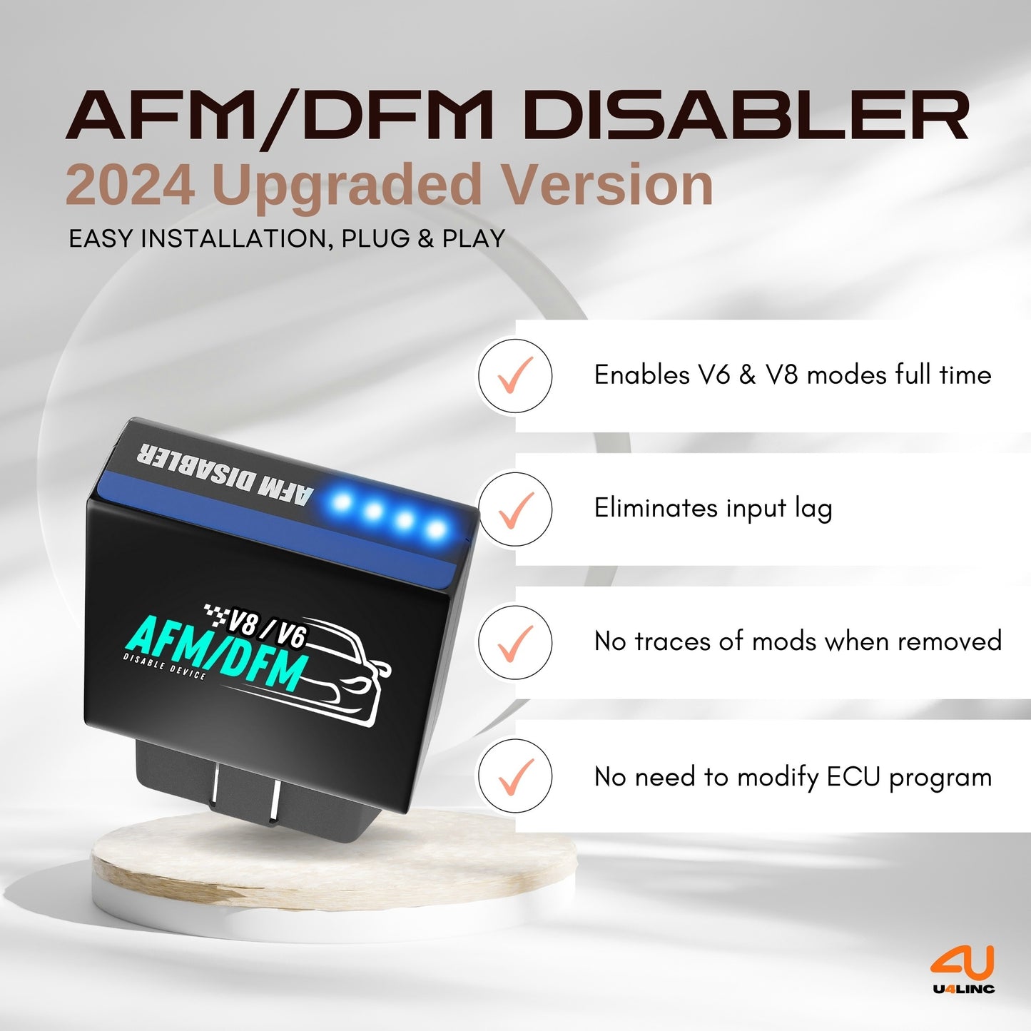 1pc U4LINC AFM/DFM Disabler for V6 & V8 GM, Active Fuel Management Disable Device, 100% Power, Easy Install, Reliable & Durable, American Car Series Compatible, Room Electrical Wiring, ≤36V, Without Battery