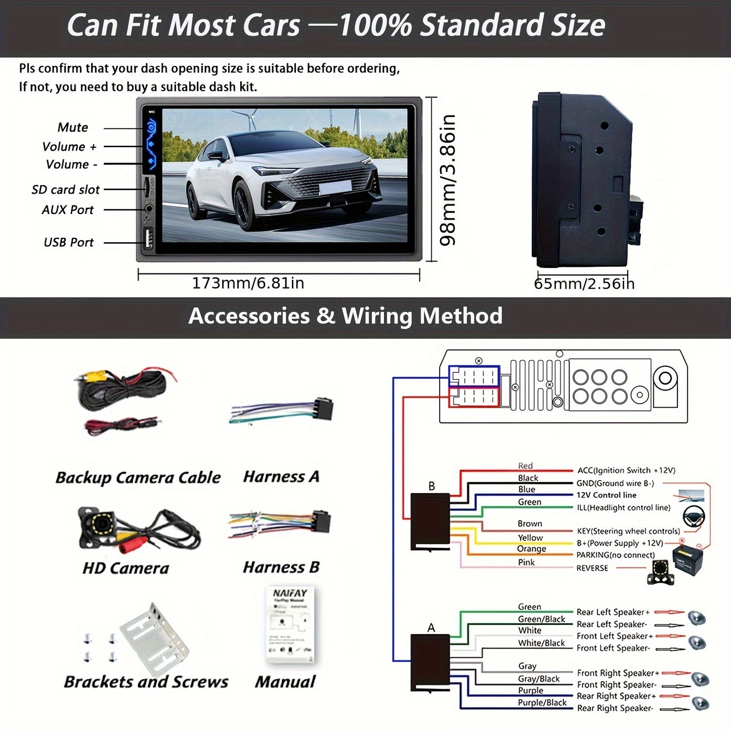 7 Inch HD Touchscreen Car Stereo Radio - Double Din Car Video Player with Apple Carplay and Android Auto, Mirror Link, Backup Camera, Steering Wheel Control, Voice Control, FM/USB/AUX/TF/Subwoofer