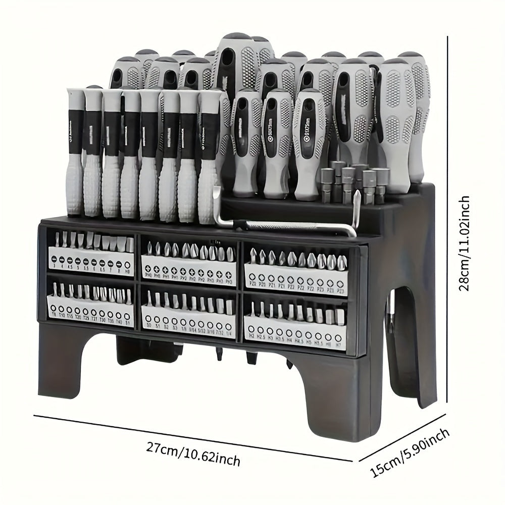 100-Piece Magnetic Screwdriver Set with Magnetic Handle and Organizer Rack for Home Repair and Improvement