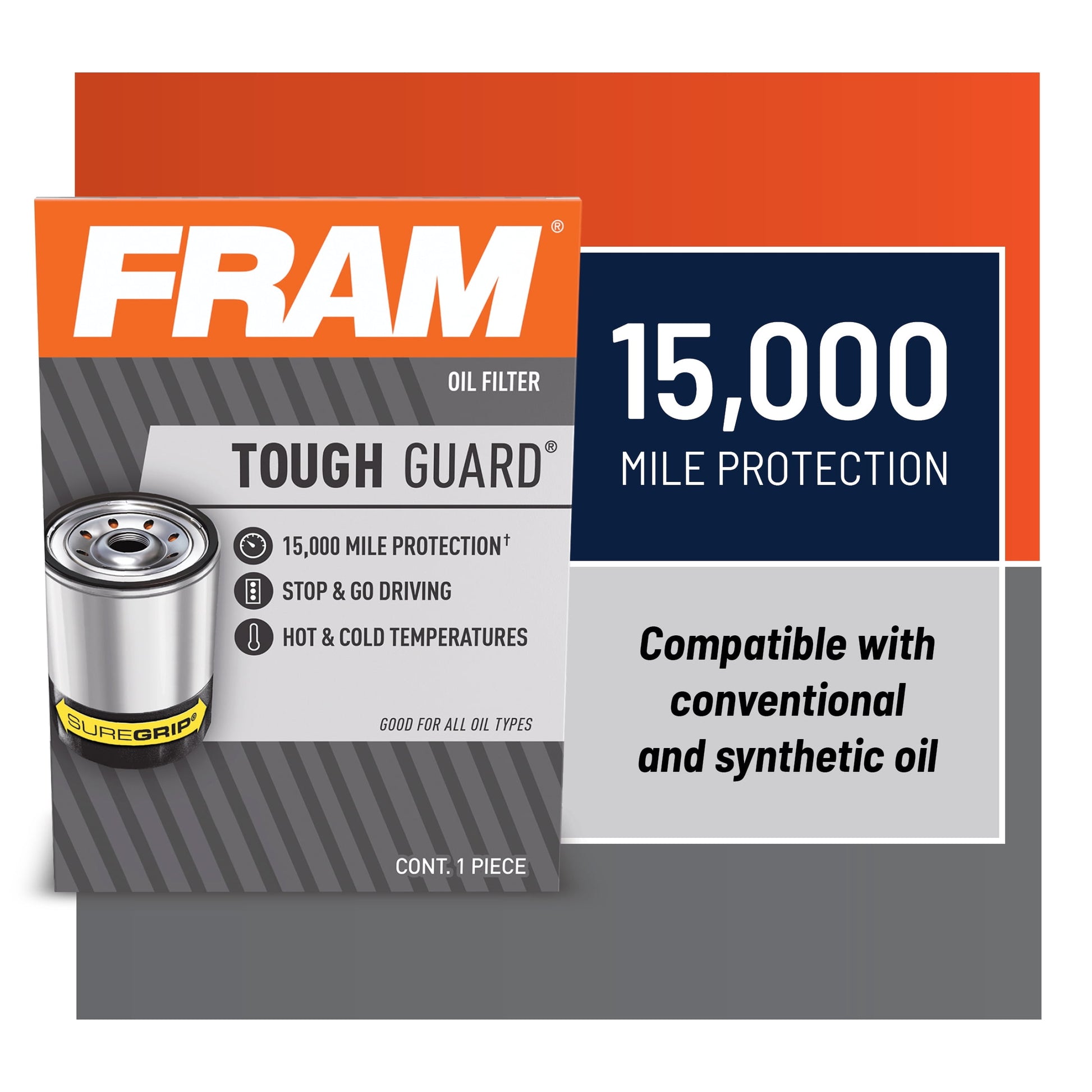 Tough Guard Oil Filter, TG10575, 15K Mile Replacement Filter for Select Chevrolet and Ford Vehicles