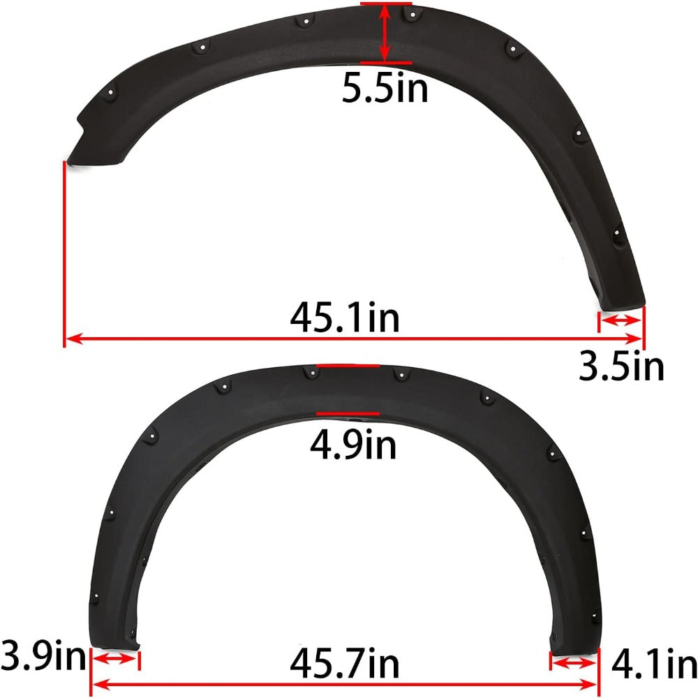 4Pc Fender Flares Compatible with 2009-2018 Ram 1500 Compatible with 2019-2023 Ram 1500 Classic (Exclude RT & Rebel Models) Wheel Cover Protector Black Pocket Rivet Style