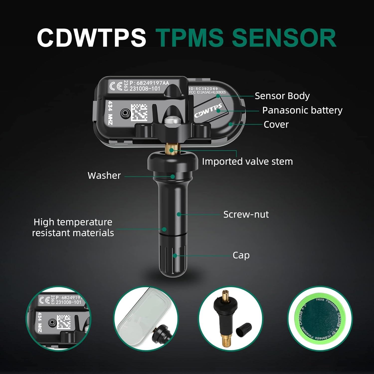 TPMS Sensor Dodge, 4-Pack 434Mhz Tire Pressure Monitor Sensors Compatible with Dodge RAM Jeep Cherokee Replace#.68239720Aa.68157568Aa.68239720Ab.68239720Ac.68324960Aa.68239729Aa