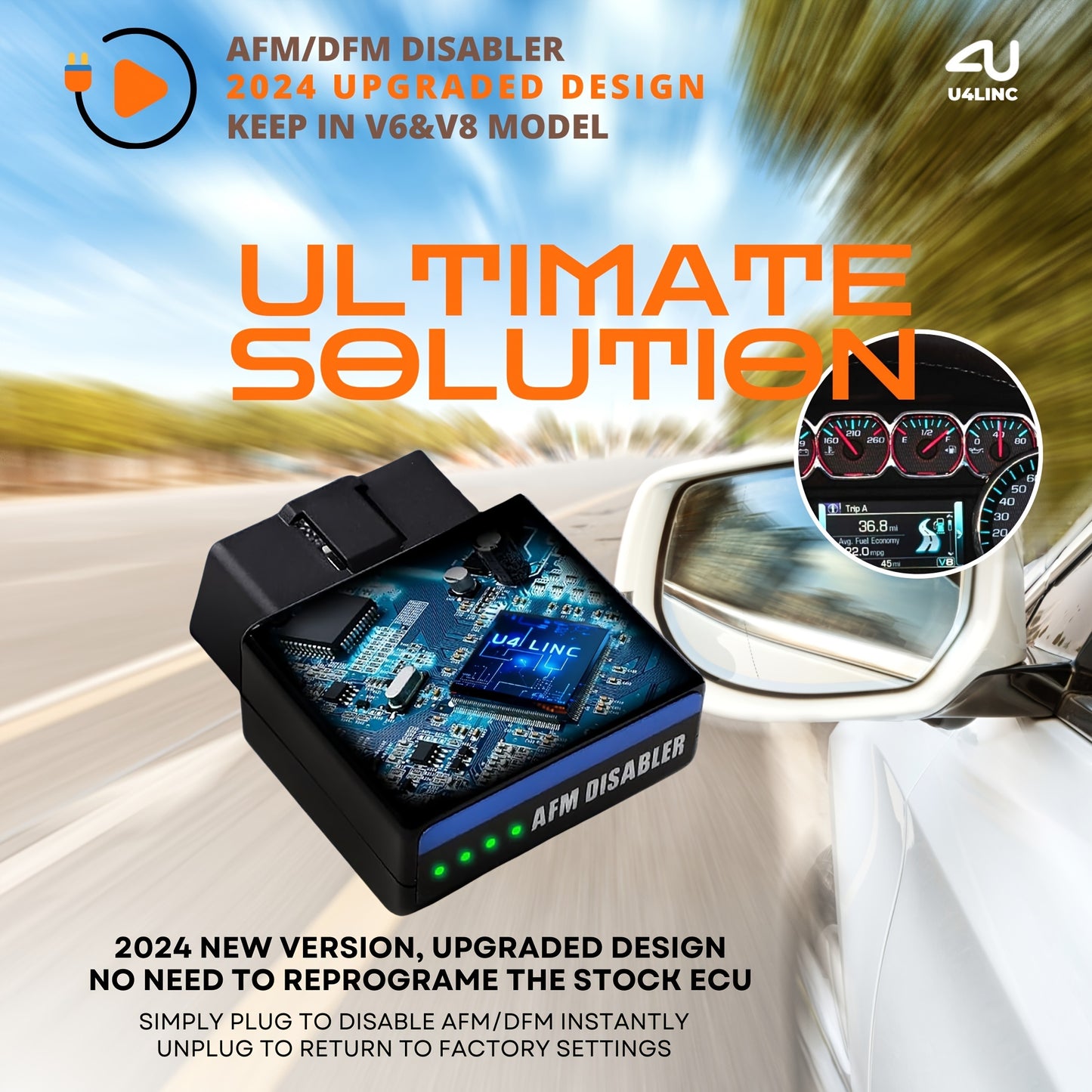 1pc U4LINC AFM/DFM Disabler for V6 & V8 GM, Active Fuel Management Disable Device, 100% Power, Easy Install, Reliable & Durable, American Car Series Compatible, Room Electrical Wiring, ≤36V, Without Battery