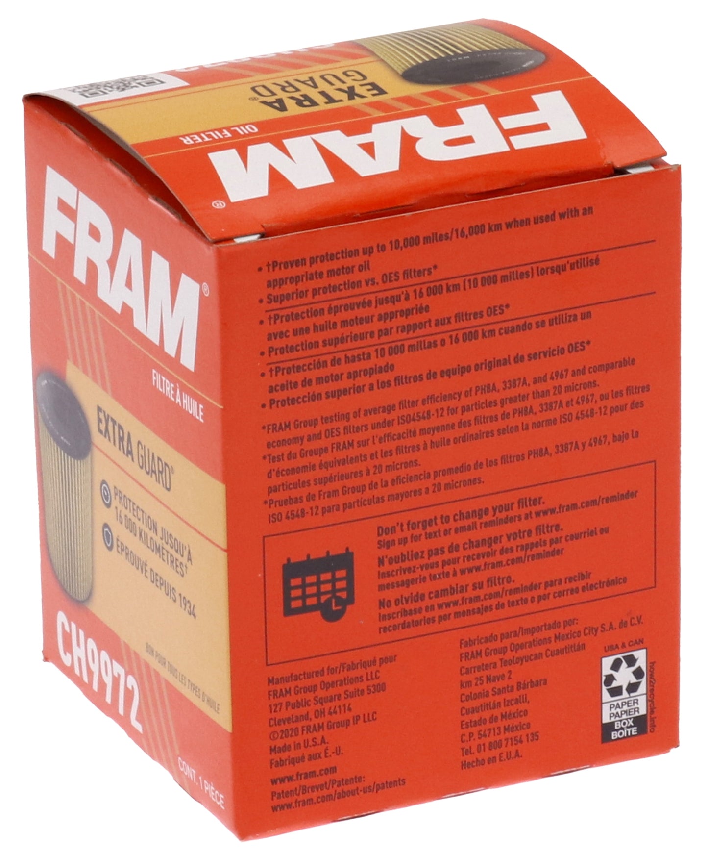 Extra Guard Oil Filter, CH9972, 10K Miles, Replacement Oil Filter Fits Select Vehicles