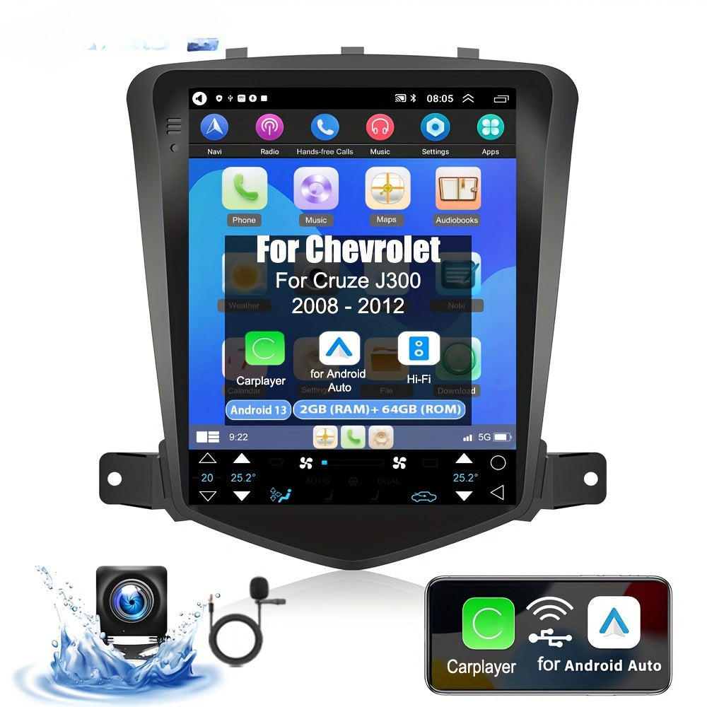 1pc Podofo 9.7" Touch Screen Android Stereo for Chevrolet Cruze J300 2009-2014, Wi-Fi Enabled Carplay/Android Auto Radio with GPS Navigation, FM RDS, EQ, and Backup Camera - North American Street Map GPS Device Without Batter