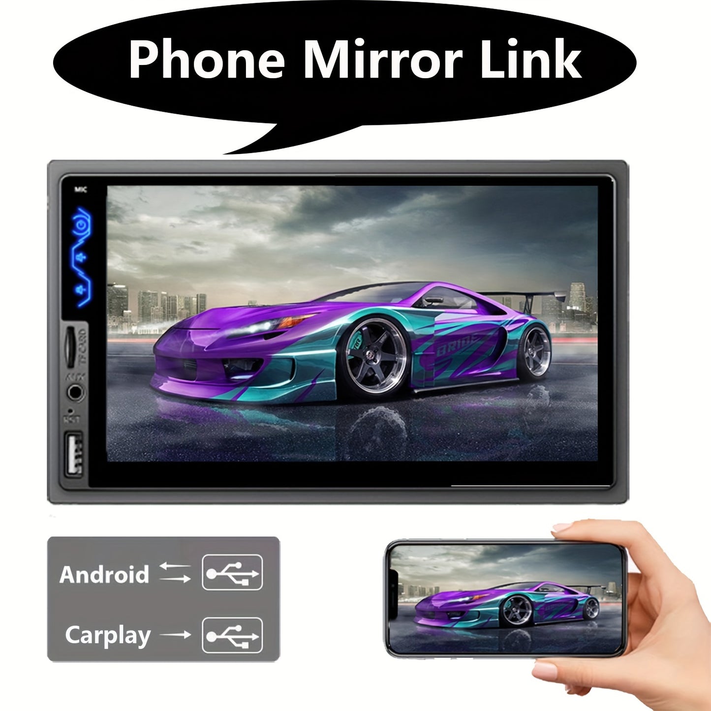 7 Inch HD Touchscreen Car Stereo Radio - Double Din Car Video Player with Apple Carplay and Android Auto, Mirror Link, Backup Camera, Steering Wheel Control, Voice Control, FM/USB/AUX/TF/Subwoofer