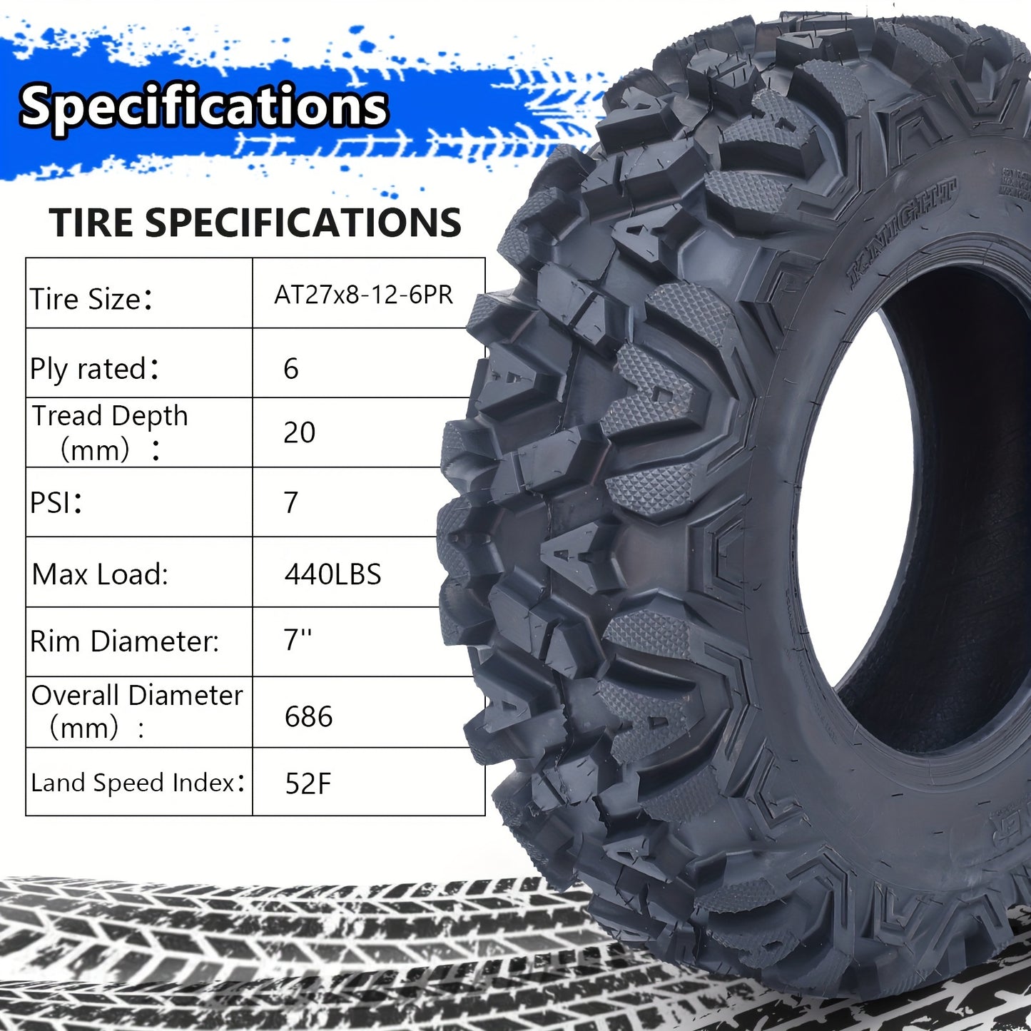 Set Of 2 ATV/UTV All-Terrain Off-Road Tires 27x8-12, 6PR