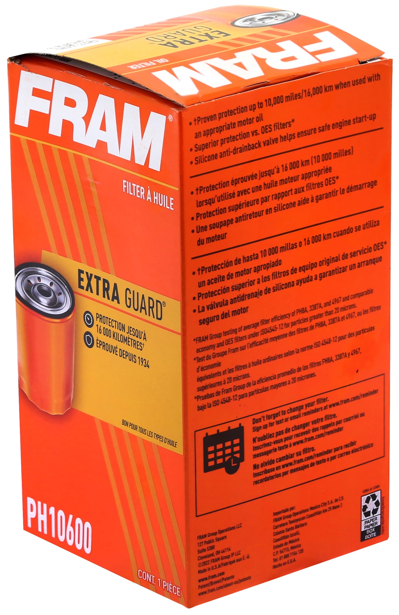 Extra Guard Oil Filter, PH10600, 10K Miles, Replacement Oil Filter Fits Select Vehicles