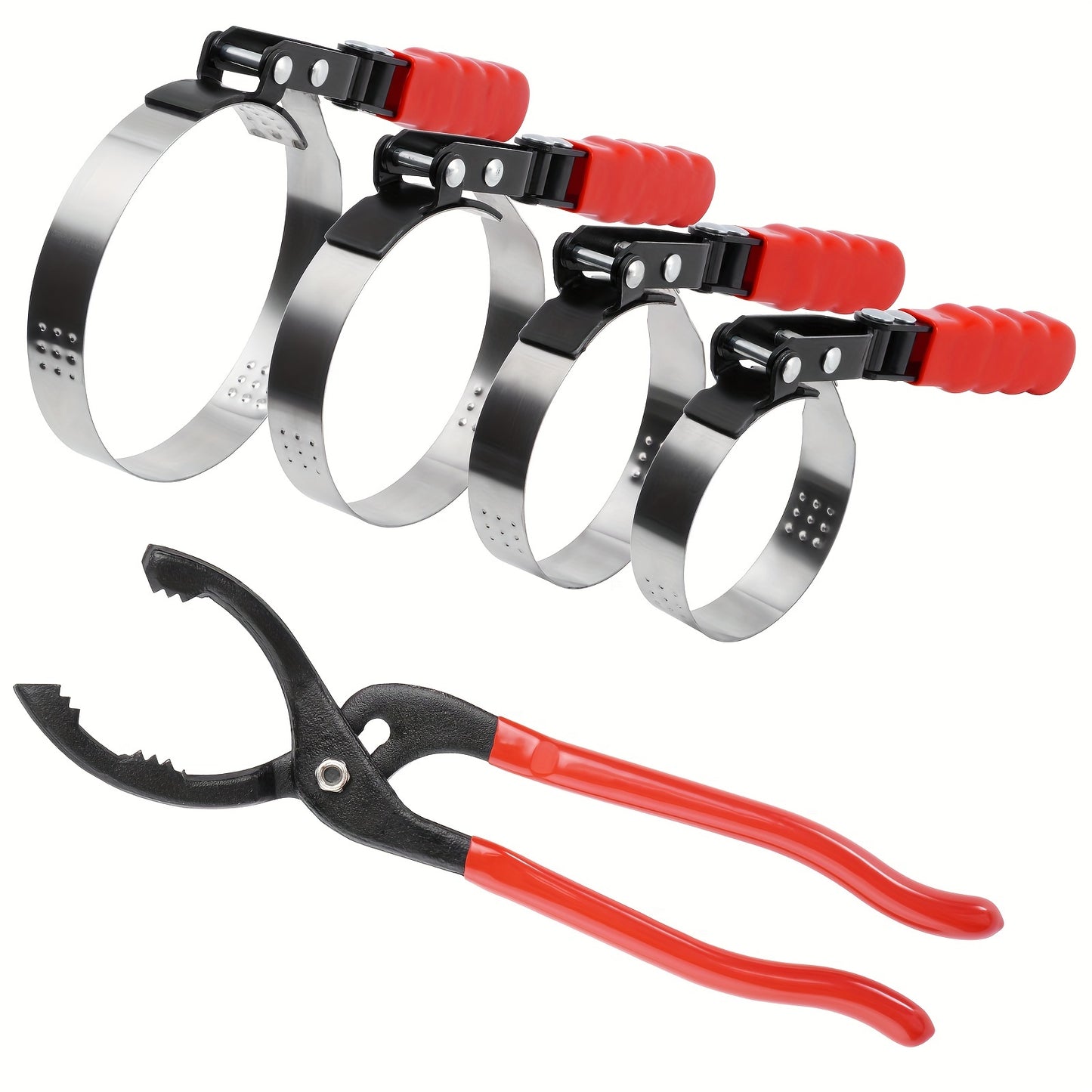 7pcs/set Stainless Steel Adjustable Oil Filter Wrench Set, 2-3/4" - 5-1/4", 9" & 12" Oil Filter Removal Tool with Adjustable 3-Jaw Pliers