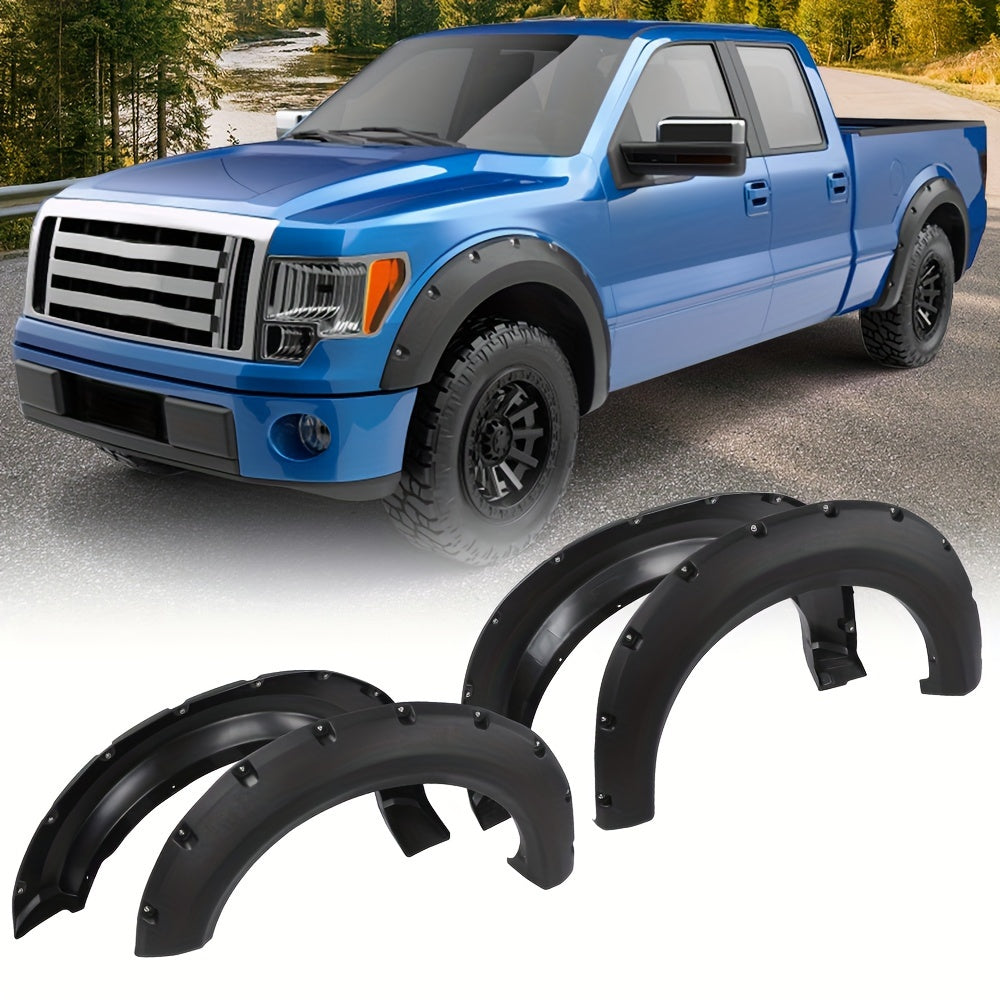 2009-2014 Ford F150 Fender Flares - Black Pocket Rivet Style Wheel Cover with Enhanced Durability and Weather Resistance - Custom Fit for a Sleek Look