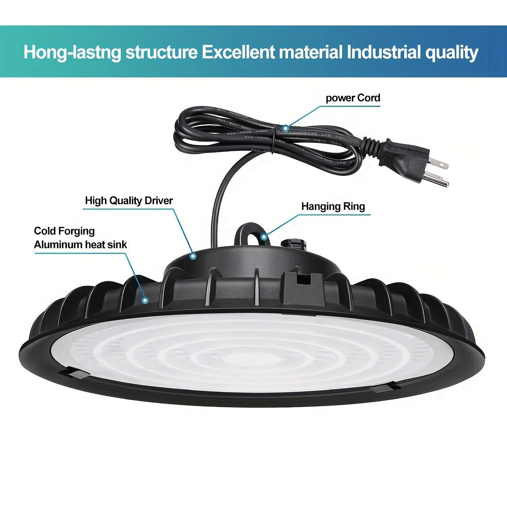 100W 200W 300W UFO LED High Bay Light 6000K, Bright Industrial Commercial Warehouse Workshop Garage Gym Shop Factory Light, 90-277V, IP65 Waterproof Dustproof, 110V 120V 277V, Led Commercial Lighting Fixture, US Plug