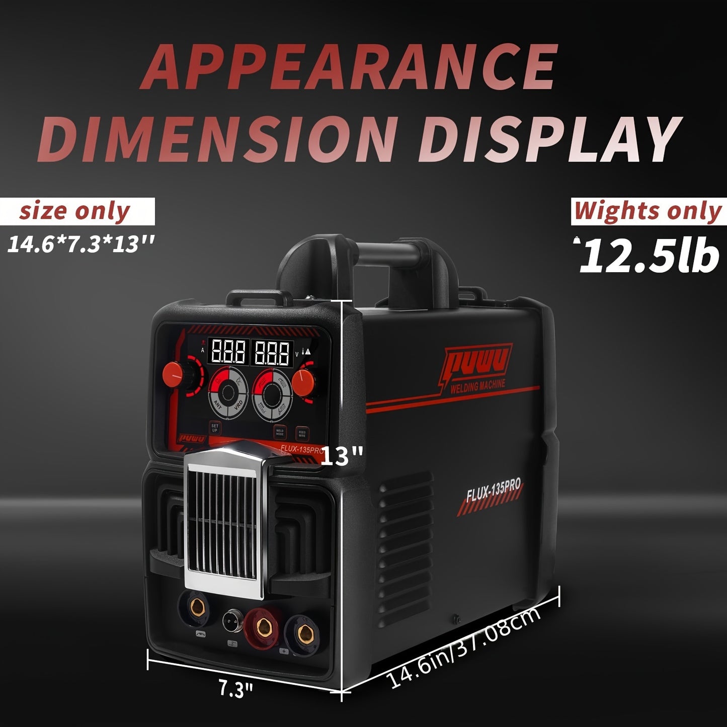 135A 110V 3-in-1 Flux Core MIG/TIG/Stick Welder with Digital Display, Gasless, Hot Start, and Anti-Stick Protection