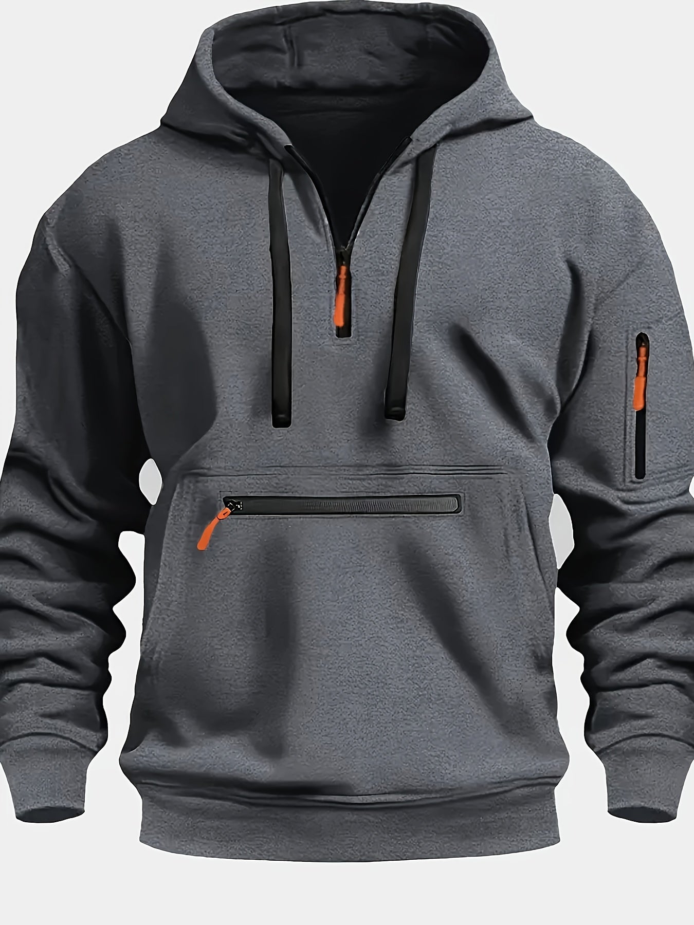 Winter Fall Essential Hoodie - Fashion Hoodies for Men with Solid Half Zip, Long Sleeve, Zippered Pocket, Casual Style