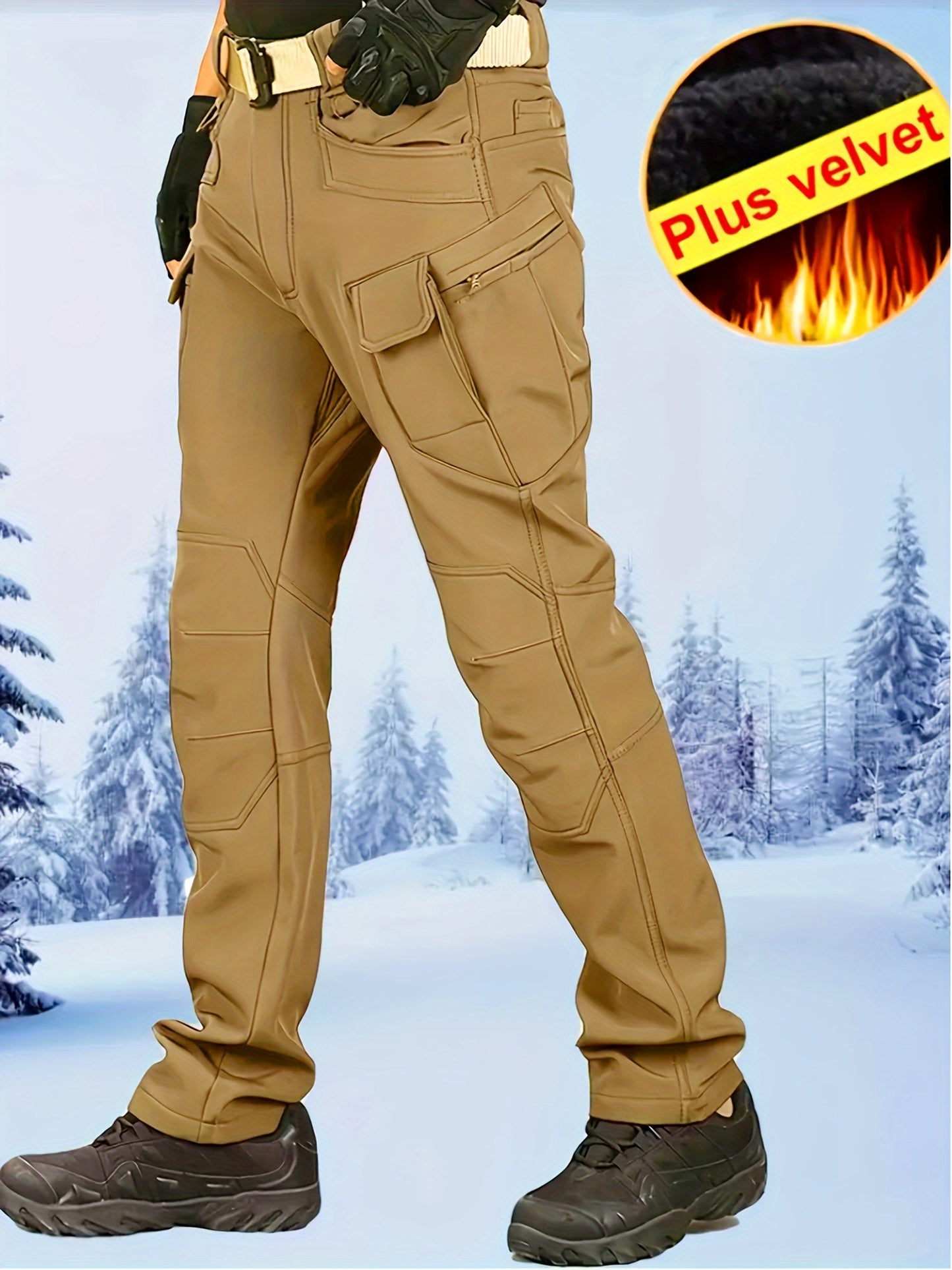 Waterproof, Windproof Fleece Lined Men's Ultimate Thermal Tactical Pants - Multi-Pocket, Loose Fit, Cargo Style - Perfect for Outdoor Enthusiasts, Hiking, Camping, Trekking, and Military Activities