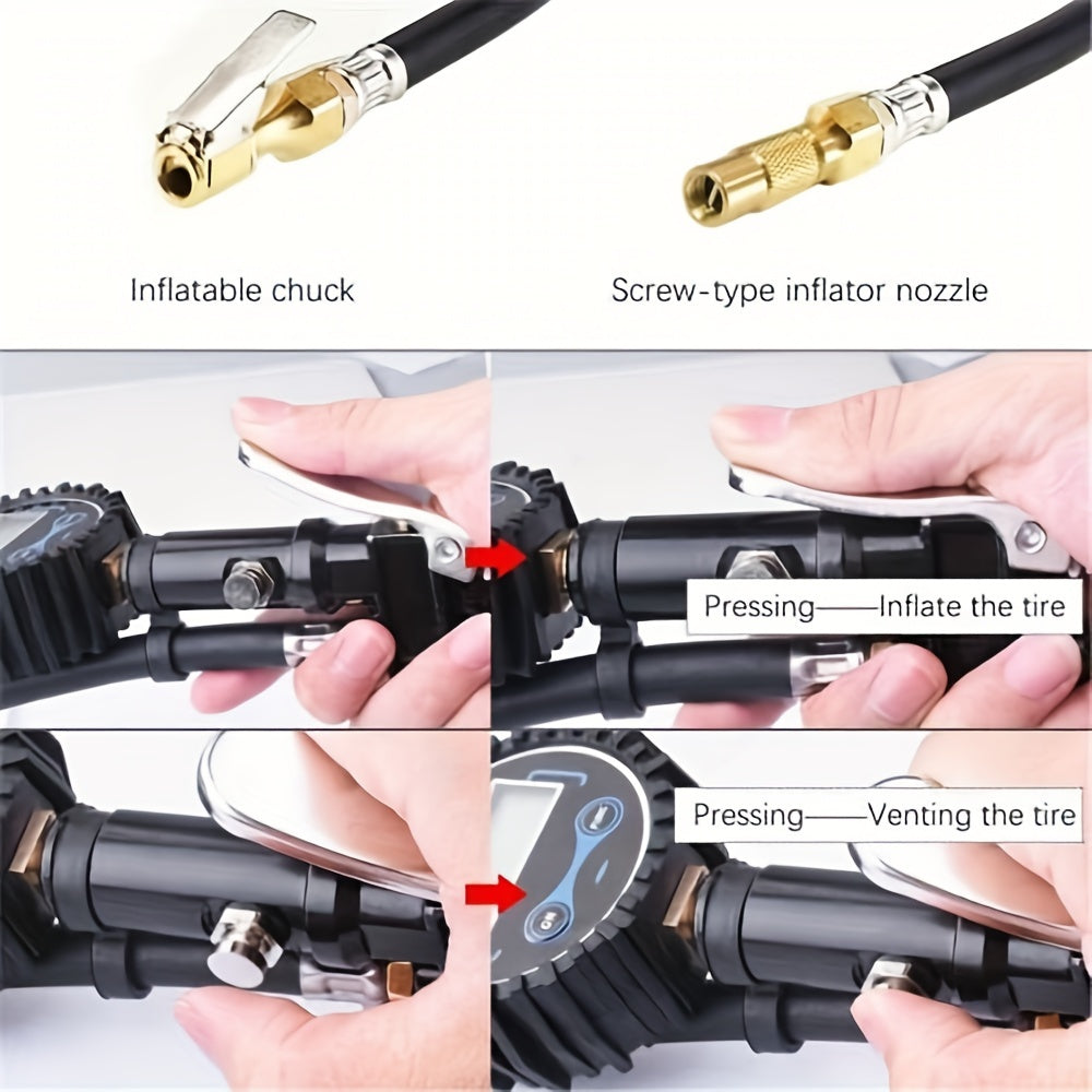 Accurate Digital Tire Inflator Gauge with Pressure Monitoring - Portable, Easy-to-Read Air Chuck for Truck, Car, Bike, and Motorcycle - Convenient, Space-Saving Design for Quick Inflation and Deflation