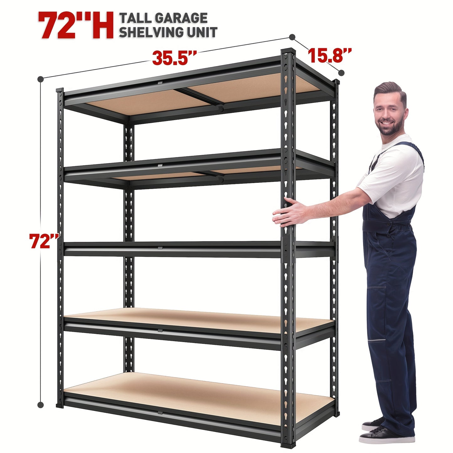 2000LBS Heavy Duty 72''H 5 Tier Metal Garage Shelving Storage Shelves 35.5"W X72"H X 15.8"D Adjustable Shelving Unit For Basement Pantry Utility Rack Shelf