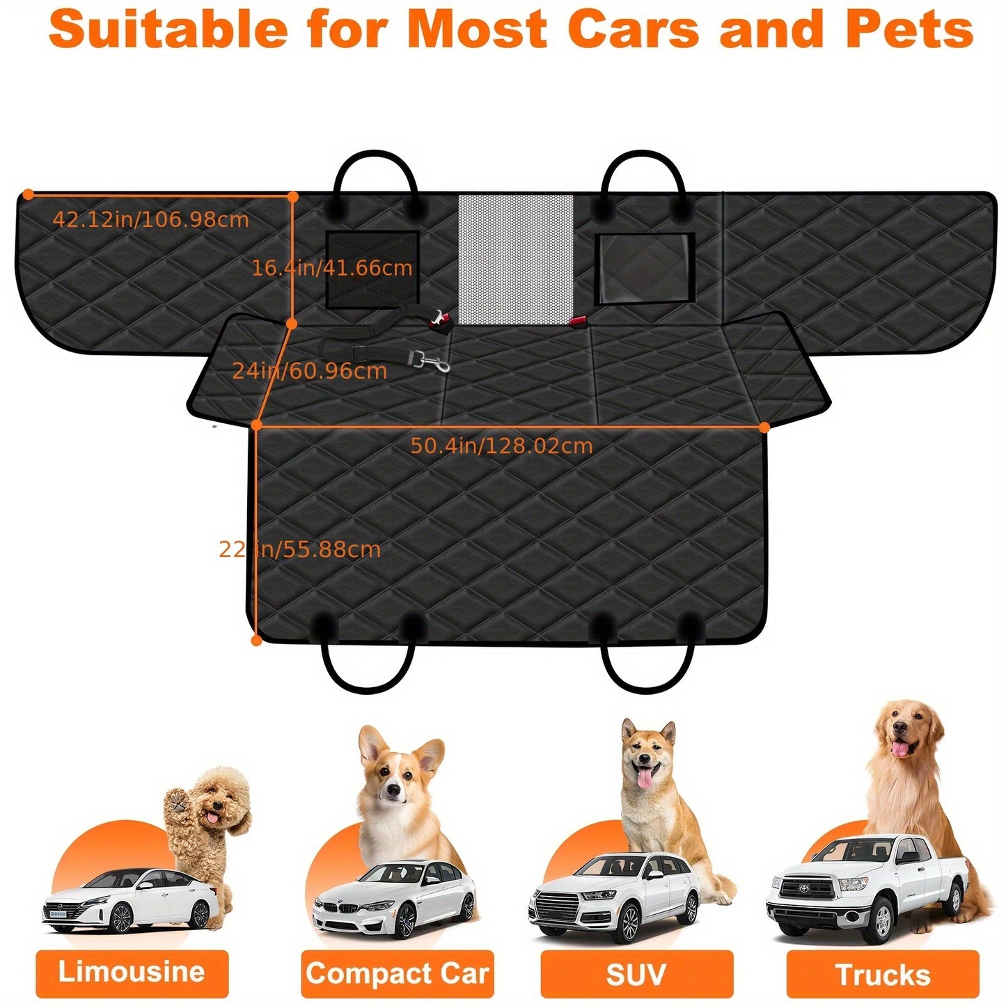 Waterproof Dog Car Seat Cover with Hard Bottom - Anti-Scratch Backseat Hammock for Pets, Easy Door Access Design