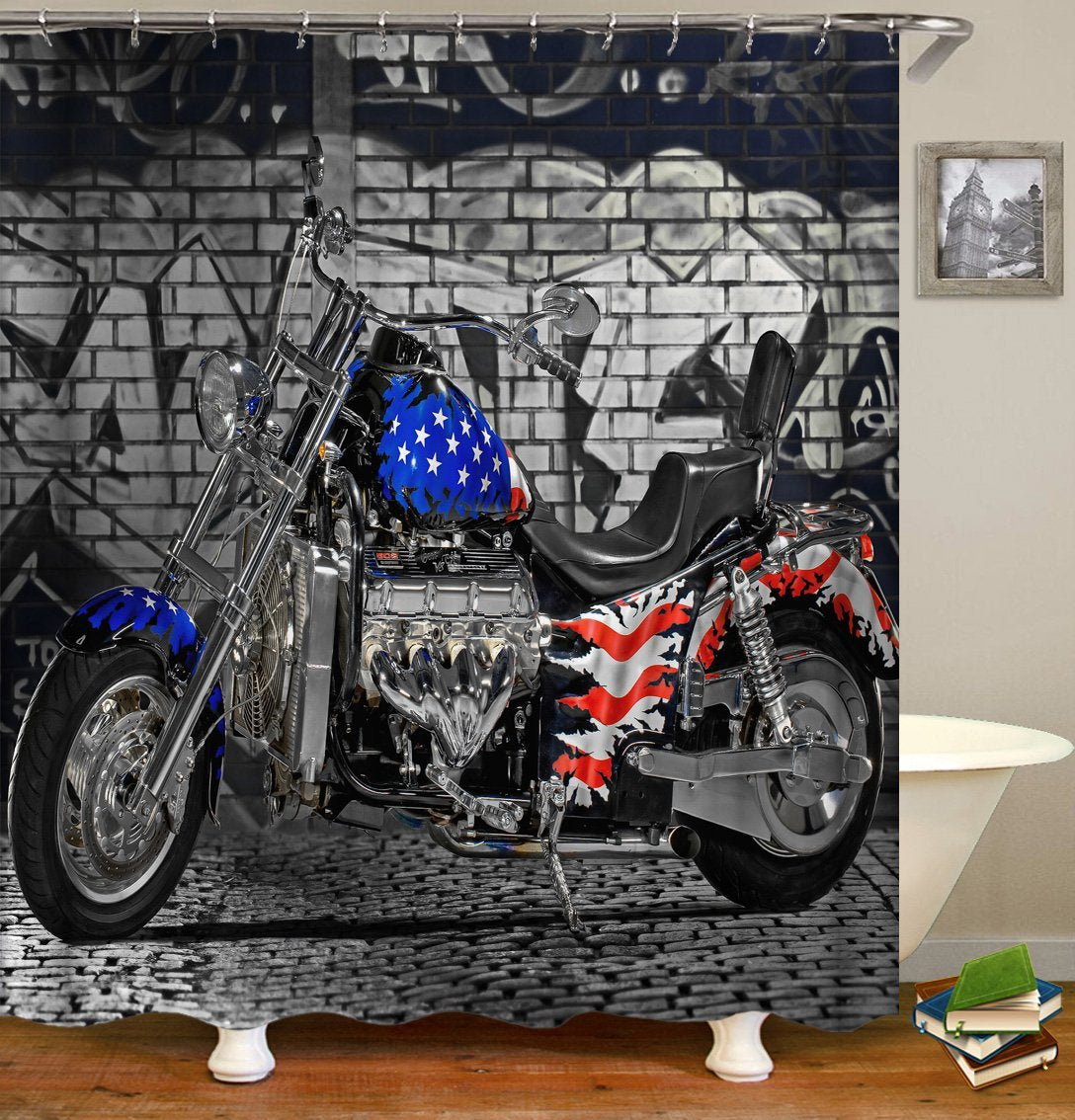 USA Motorcycle Shower Curtain