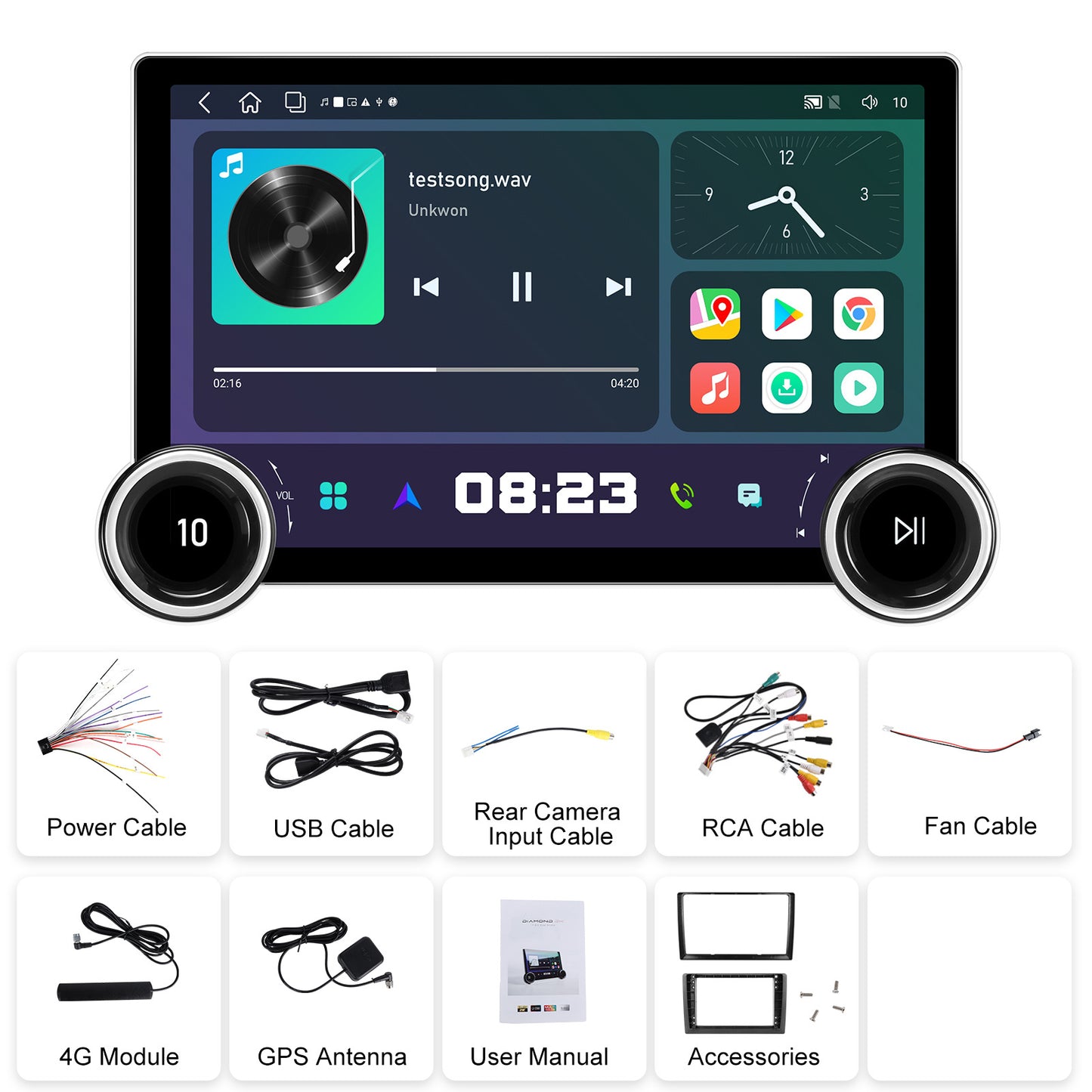 118-inch Double Knob Player 4 64 Android Large Screen Navigation With Wireless Carplay Reversing Image