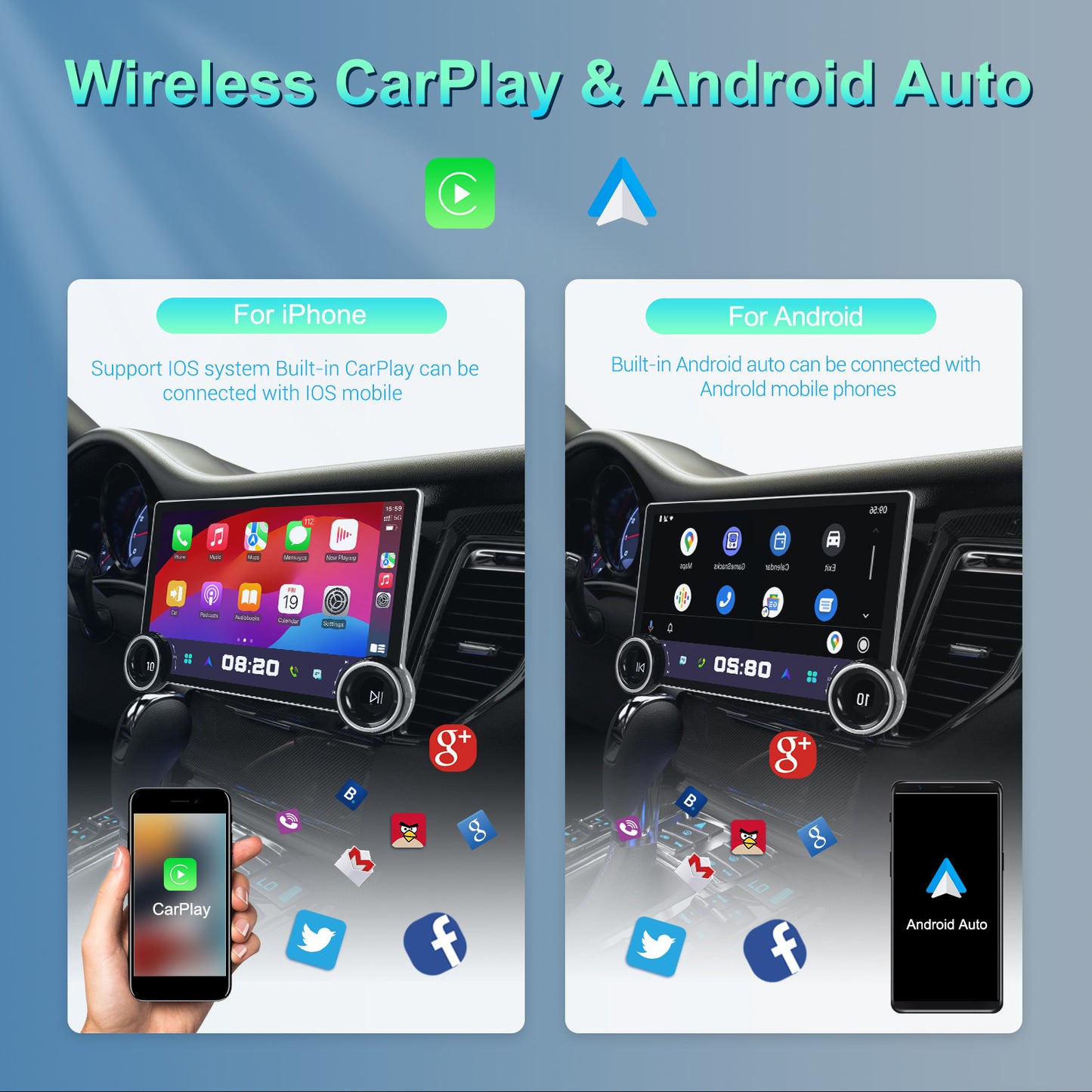 118-inch Double Knob Player 4 64 Android Large Screen Navigation With Wireless Carplay Reversing Image