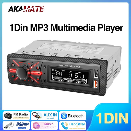 1 Din MP3 Car Radio Multimedia Player Audio FM Radio Support Phone Charging Bluetooth EQ AUX USB  Red Color Button Light