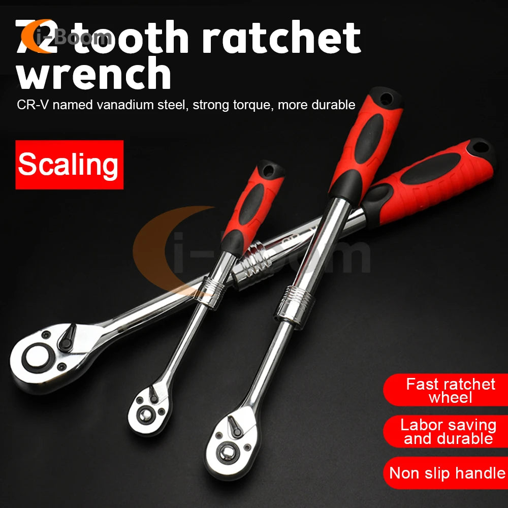 1/4" 3/8" 1/2" inch Ratchet Wrench 72 Teeth Extending Telescopic Ratchet Socket Wrench Tool Plate Ratchet Handle Wrench Tools