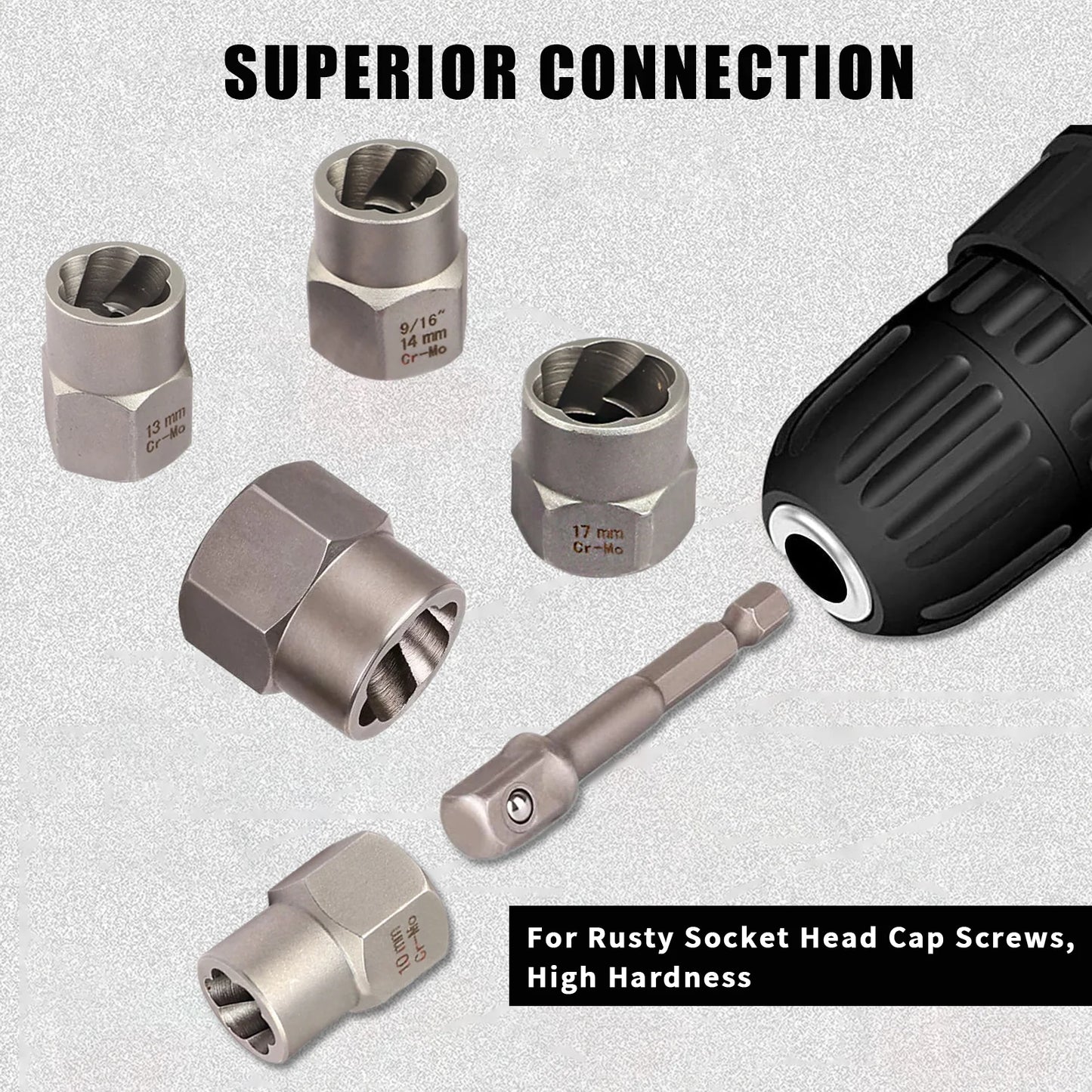 14 pieces socket impact bolt and nut disassembly tool, used to peel off bolts and remove rusted circular damaged nuts and bolts