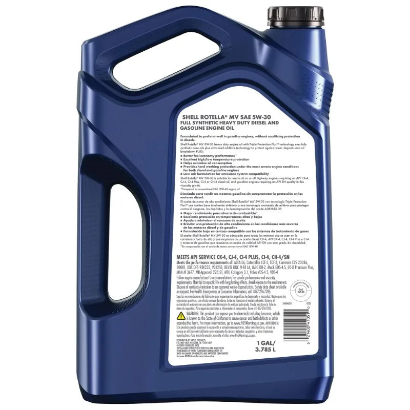 Shell Rotella T6 Multi-Vehicle Full Synthetic 5W-30 Diesel Engine Oil, 1 Gallon