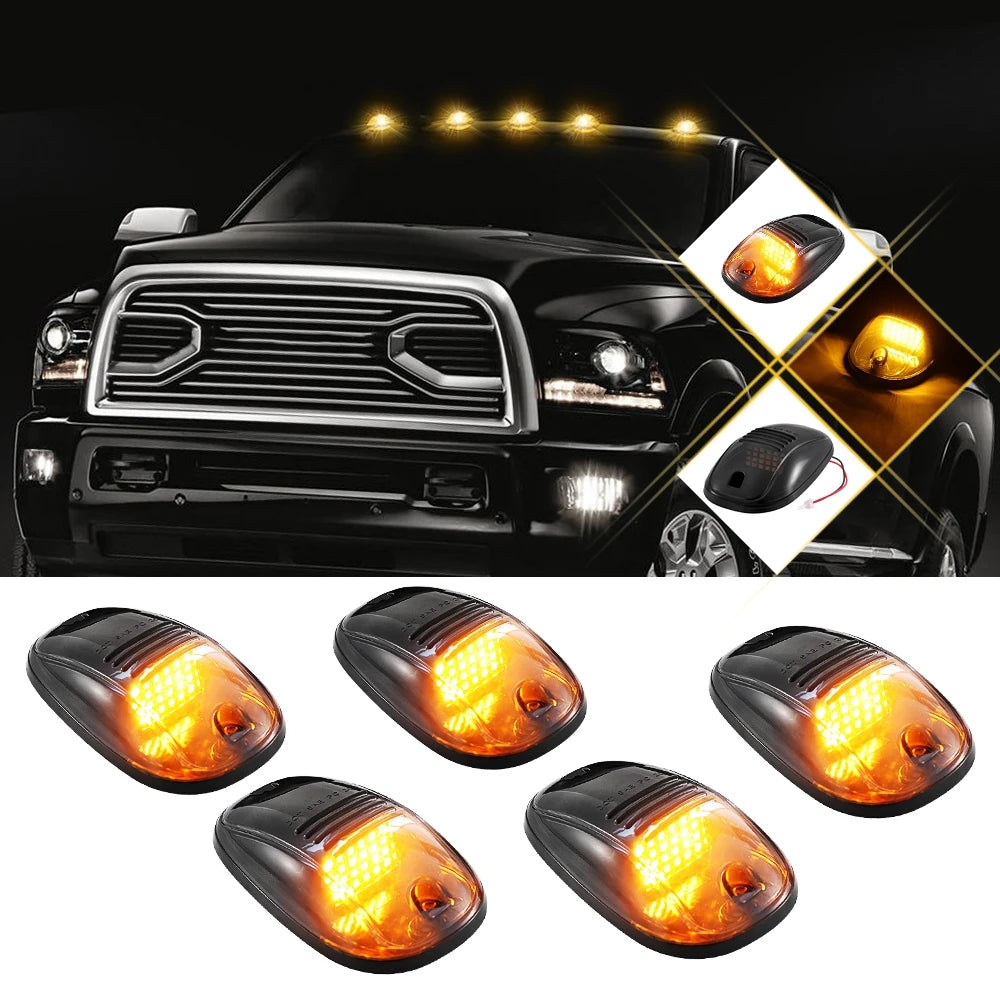 Universal 5pcs White Yellow 24 LED Cab Roof Running Top Clearance Marker Light Lamp for Dodge Ram Pickup Trucks Car SUV Off Road