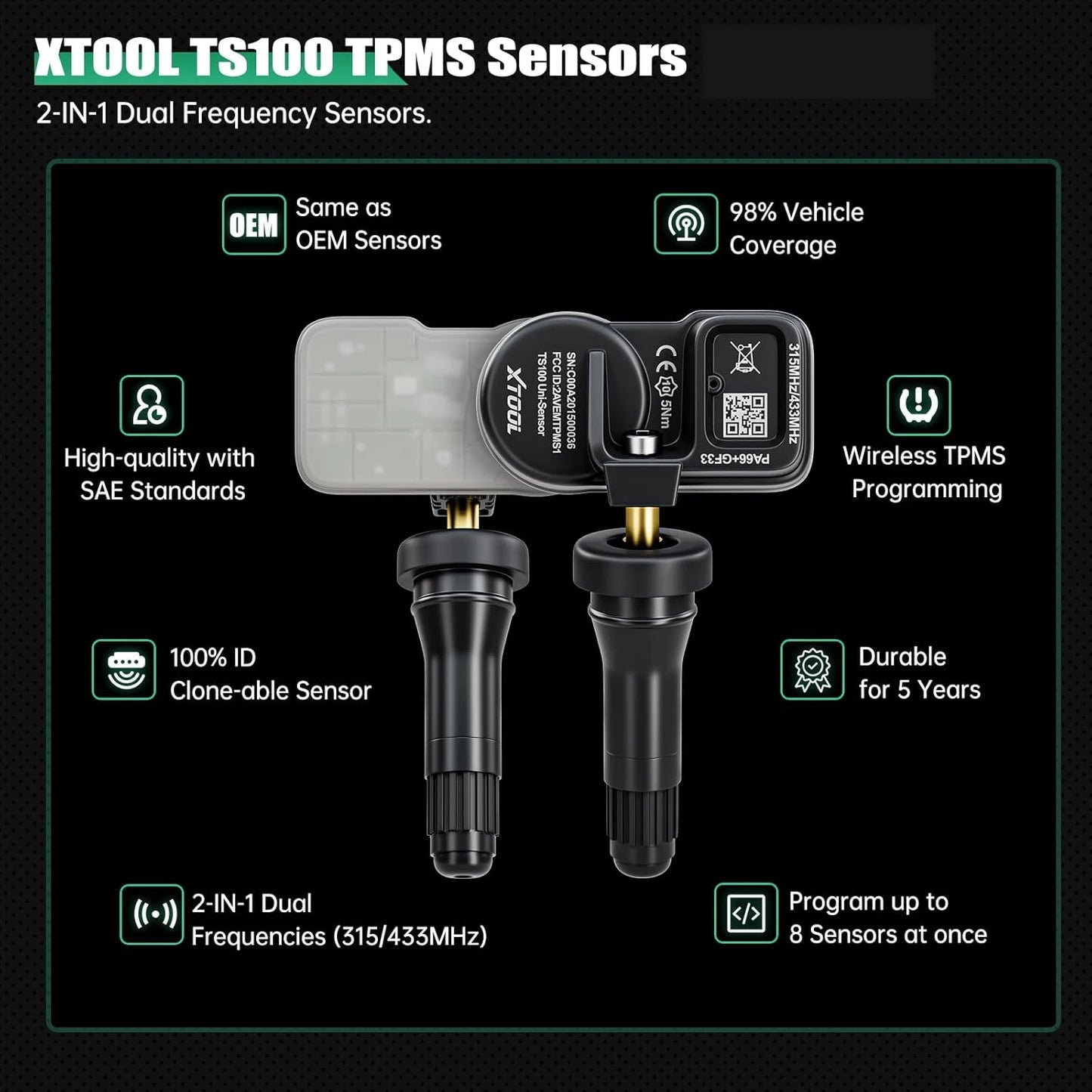 10 PCS XTOOL TS100 2 in 1 SENSOR 315MHz & 433MHz TPMS Sensor Tire Repair Tools Scanner Tire Pressure Monitor Tester Programming