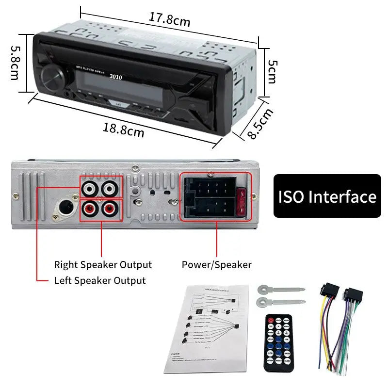 SINOVCLE Car 1din Radio Audio Bluetooth Stereo MP3 Player FM Receiver 60Wx4 With Colorful Lights AUX/USB/TF Card In Dash Kit