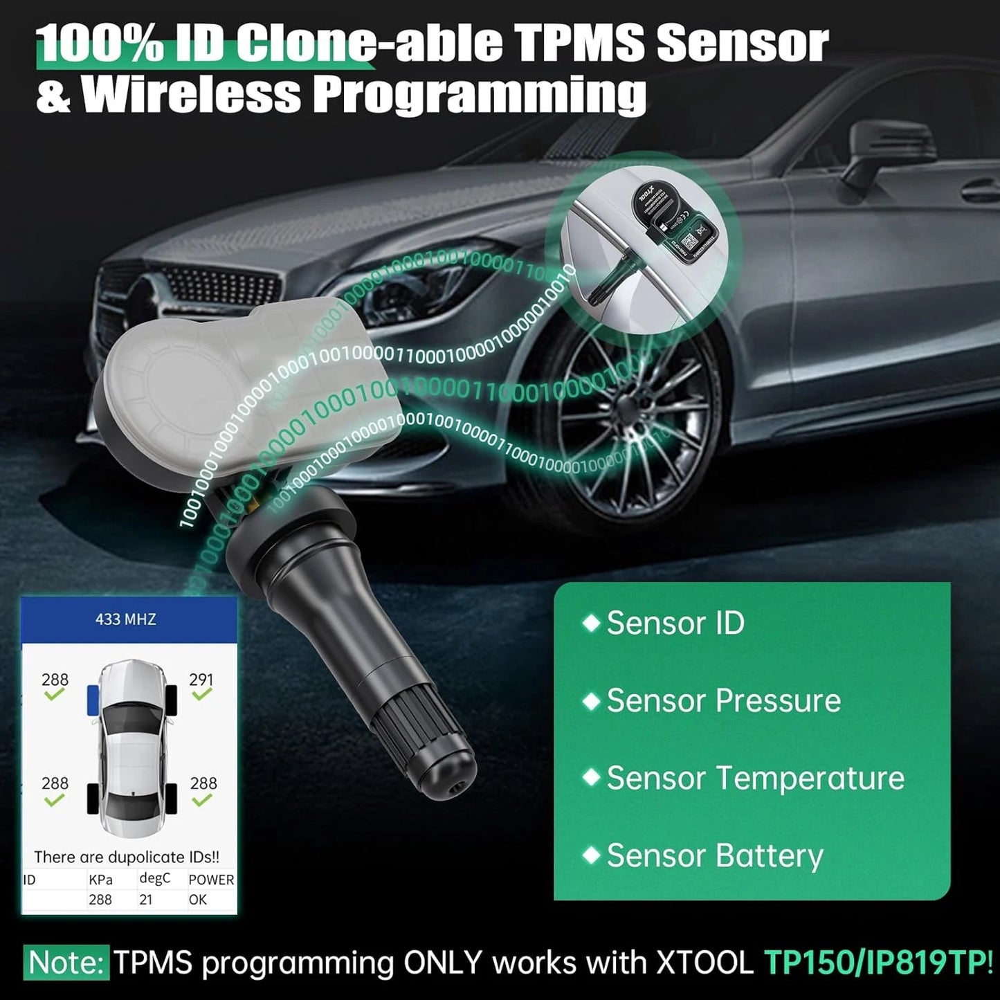 10 PCS XTOOL TS100 2 in 1 SENSOR 315MHz & 433MHz TPMS Sensor Tire Repair Tools Scanner Tire Pressure Monitor Tester Programming