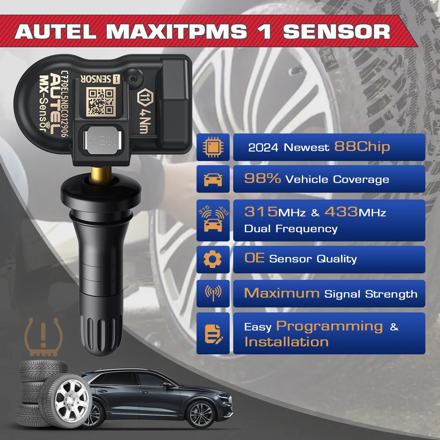 1/4PC Autel MX Sensor Rubber 433MHZ+315 MHZ 2in1Mx-Sensor TPMS Tire Repair Tool Automotive Accessory For MaxiTPMS TS501 TS508WF