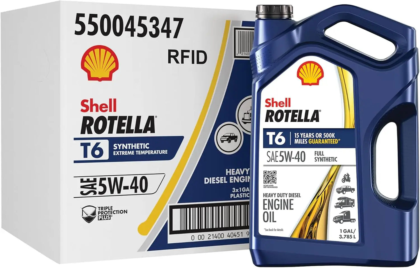 Shell Rotella T6 5W-40 Diesel Engine Oil, 1 Gallon (Case of 3)