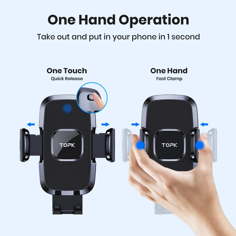 TOPK Car Phone Holder Air Vent Car Mount [Big Phone & Thick Cases] Hands Free Cell Phone Automobile Clamp Cradles for All Phones