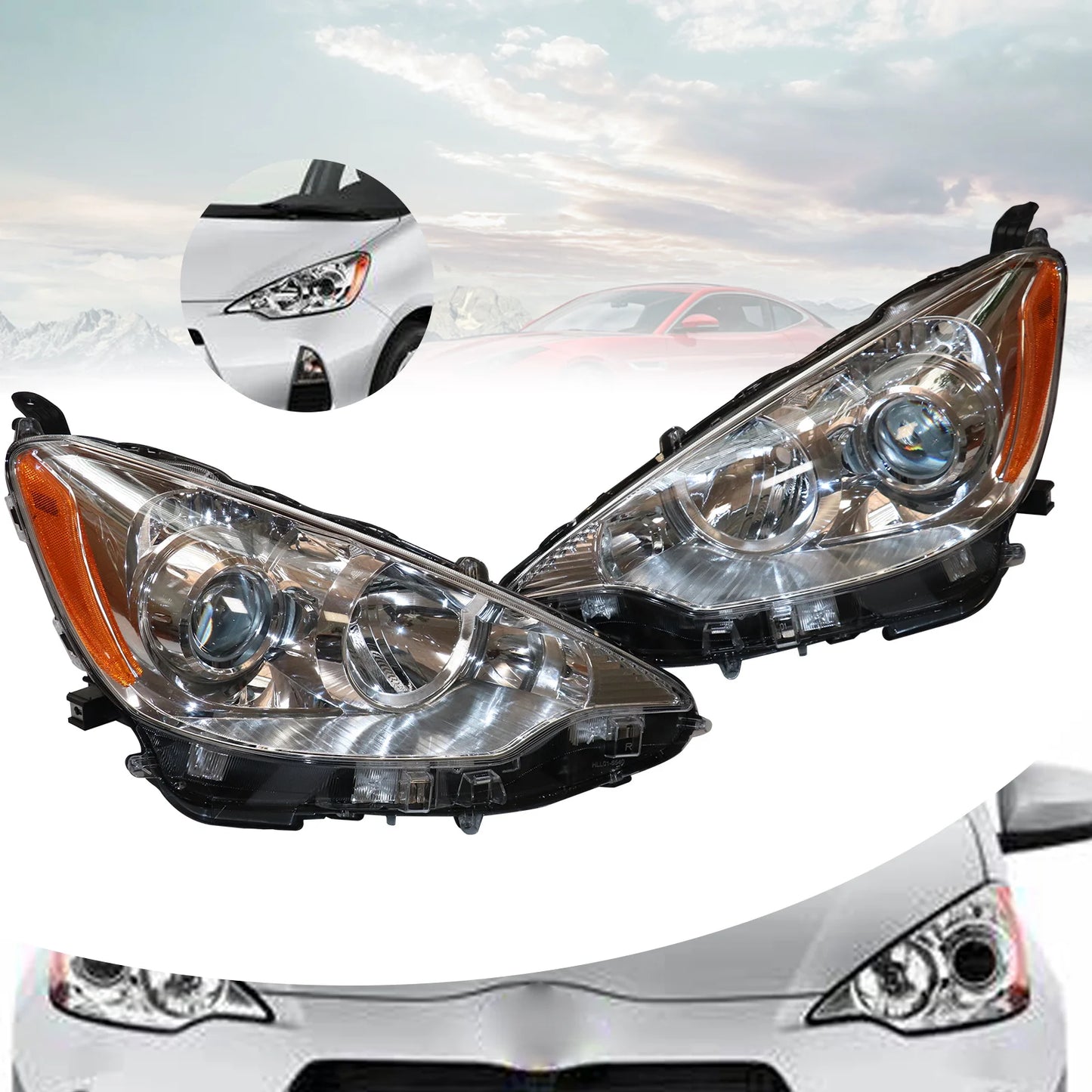 [Left or Right] Side Front Headlight Halogen Headlamp Assembly For 2012 2013 2014 Toyota Prius C Driver Side/ Passenger Side