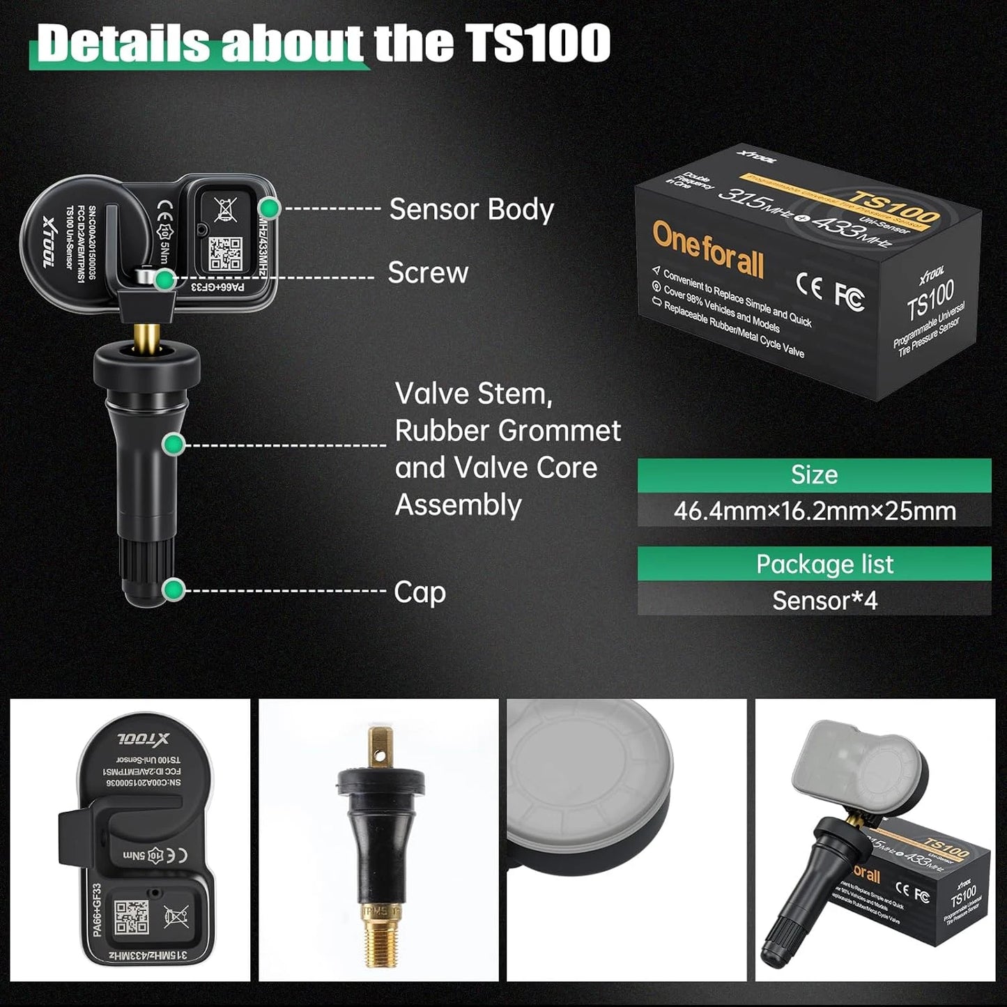 10 PCS XTOOL TS100 2 in 1 SENSOR 315MHz & 433MHz TPMS Sensor Tire Repair Tools Scanner Tire Pressure Monitor Tester Programming