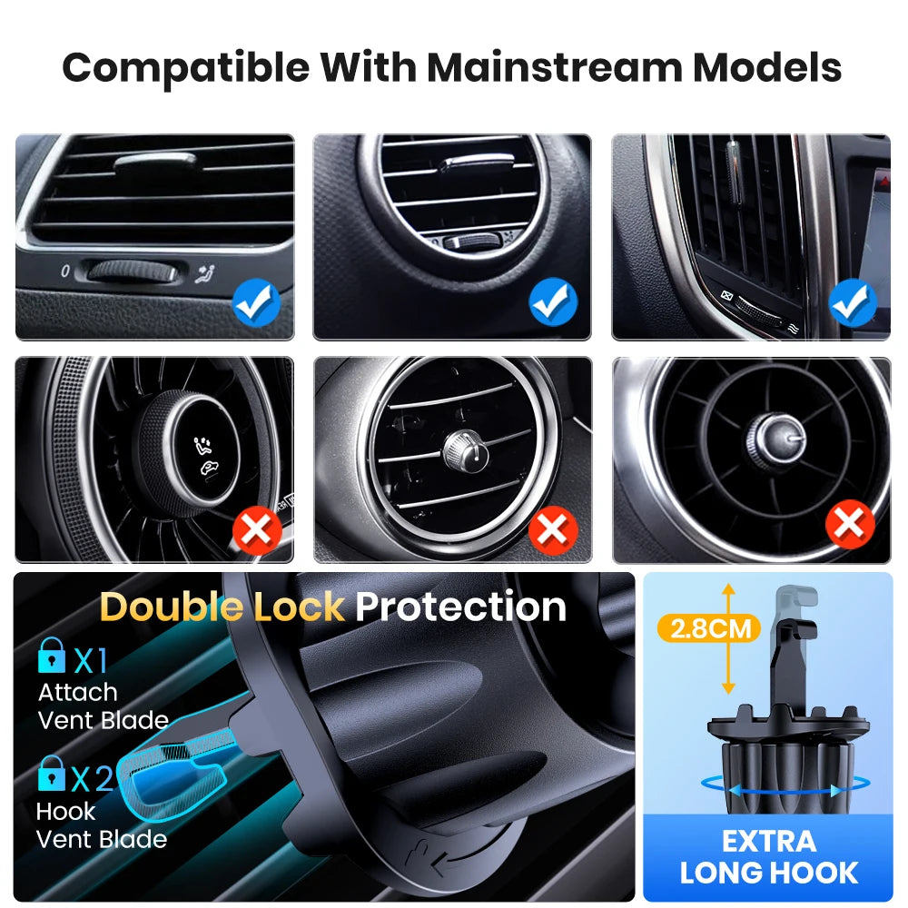 TOPK Car Phone Holder Air Vent Car Mount [Big Phone & Thick Cases] Hands Free Cell Phone Automobile Clamp Cradles for All Phones