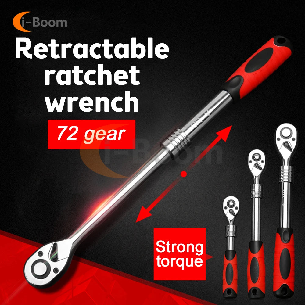 1/4" 3/8" 1/2" inch Ratchet Wrench 72 Teeth Extending Telescopic Ratchet Socket Wrench Tool Plate Ratchet Handle Wrench Tools