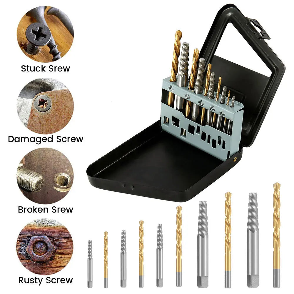 10Pcs HSS Damaged Screw Extractor Drill Stripped Screw Extractor Remover Set Double Ended Broken Screw Bolt Demolition Tools